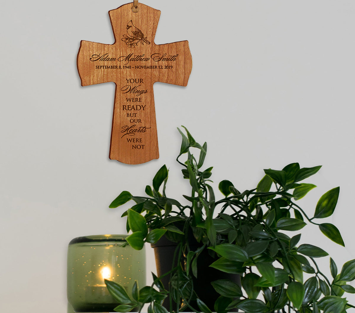 Custom Engraved Wooden Your Wings Were Ready Memorial Wall Cross 4x6in - LifeSong Milestones
