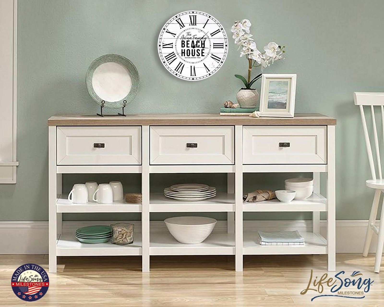 Custom Everyday Home and Family Clock 12” x 0.125” Family Beach House - LifeSong Milestones