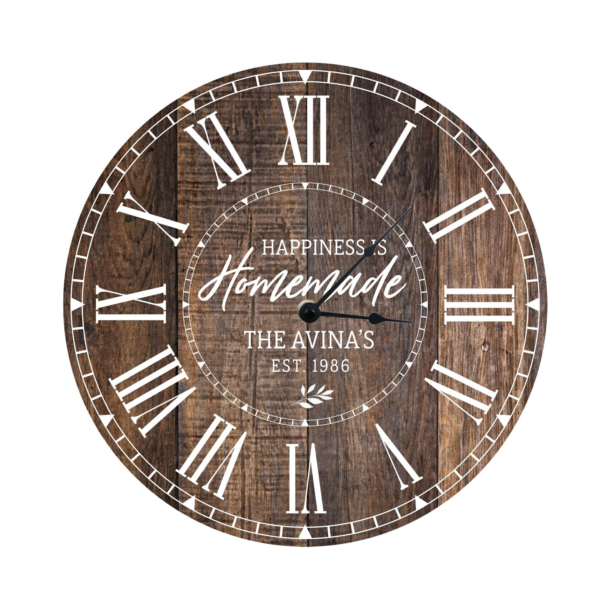 Custom Everyday Home and Family Clock 12” x .0125” Happiness Is Homemade - LifeSong Milestones