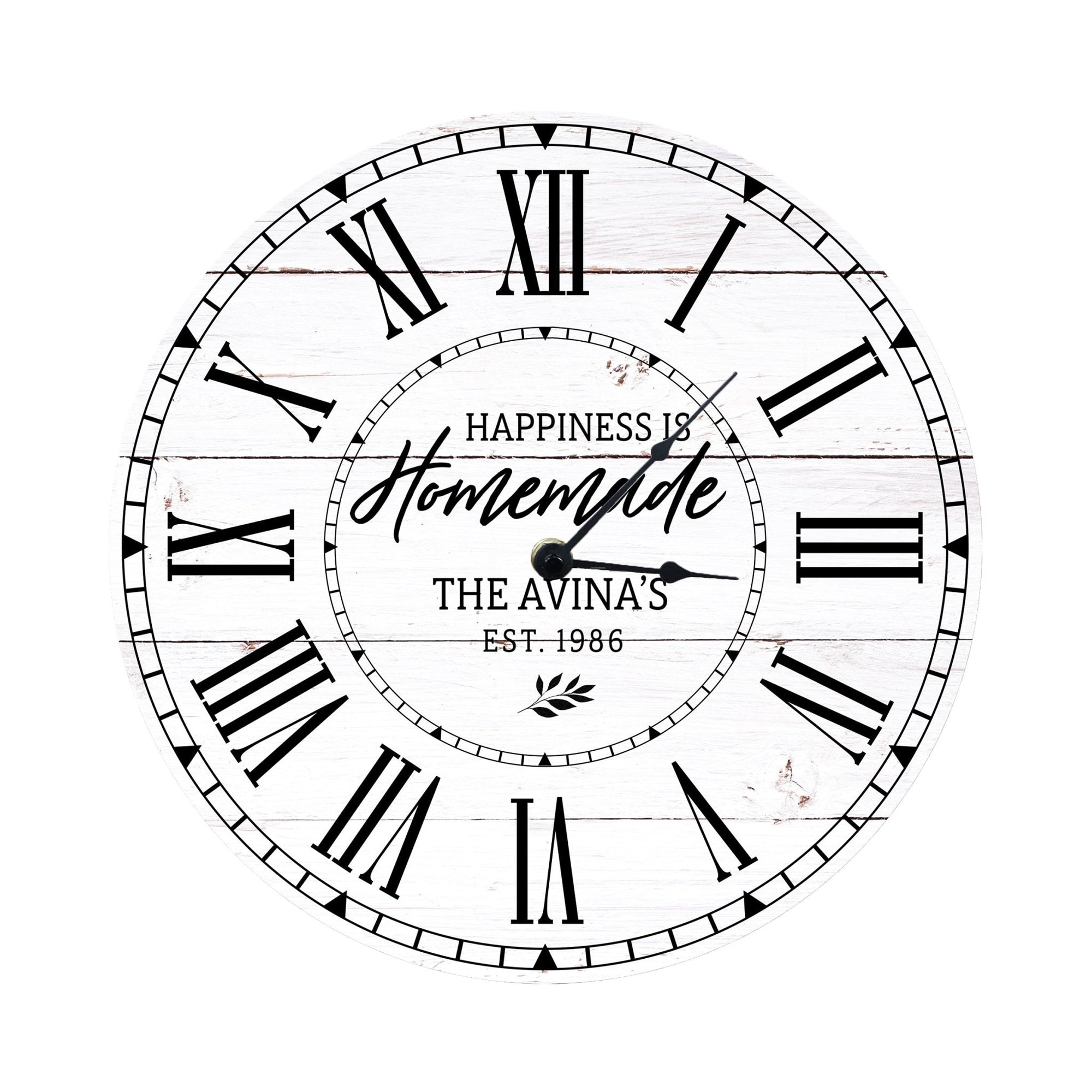 Custom Everyday Home and Family Clock 12” x .0125” Happiness Is Homemade - LifeSong Milestones
