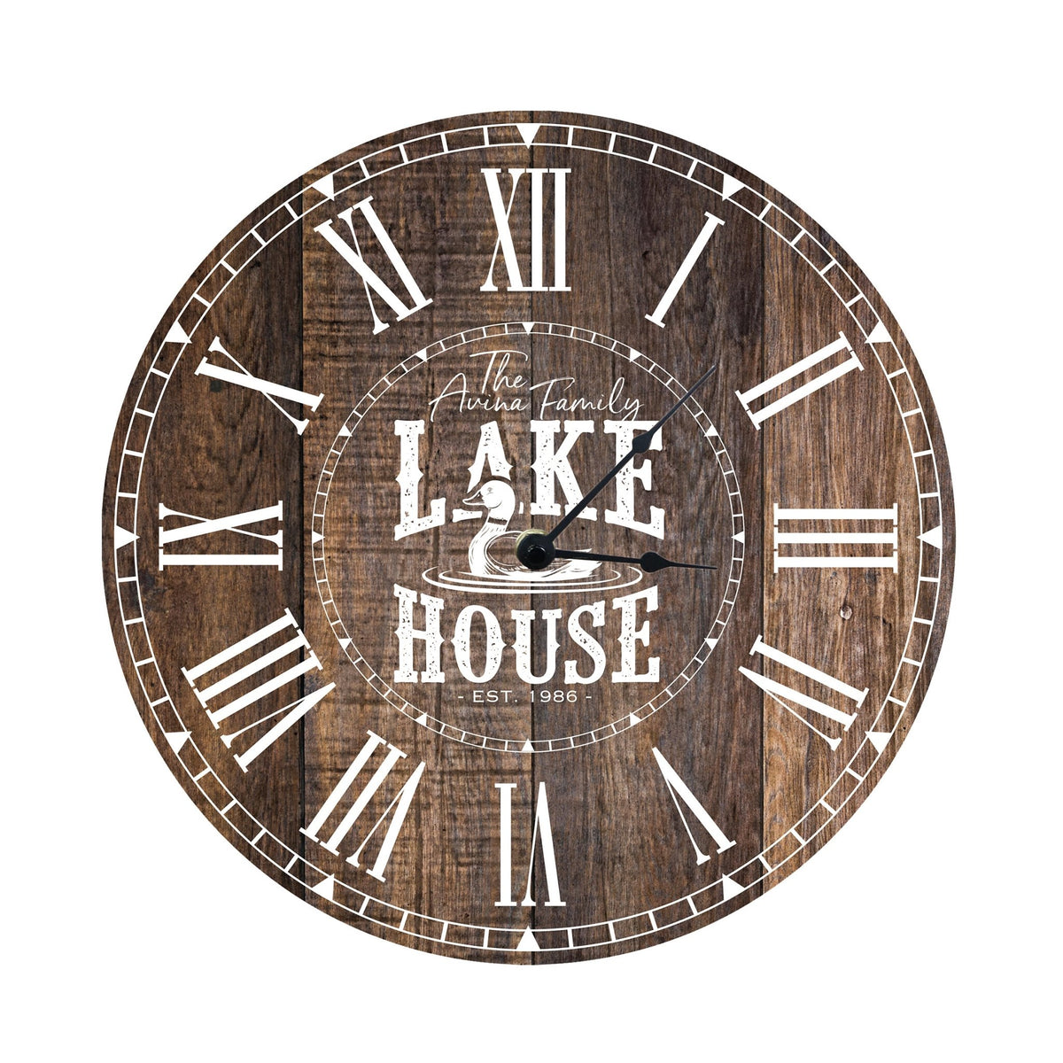 Custom Everyday Home and Family Clock 12” x .0125” Lakehouse (Duck) - LifeSong Milestones