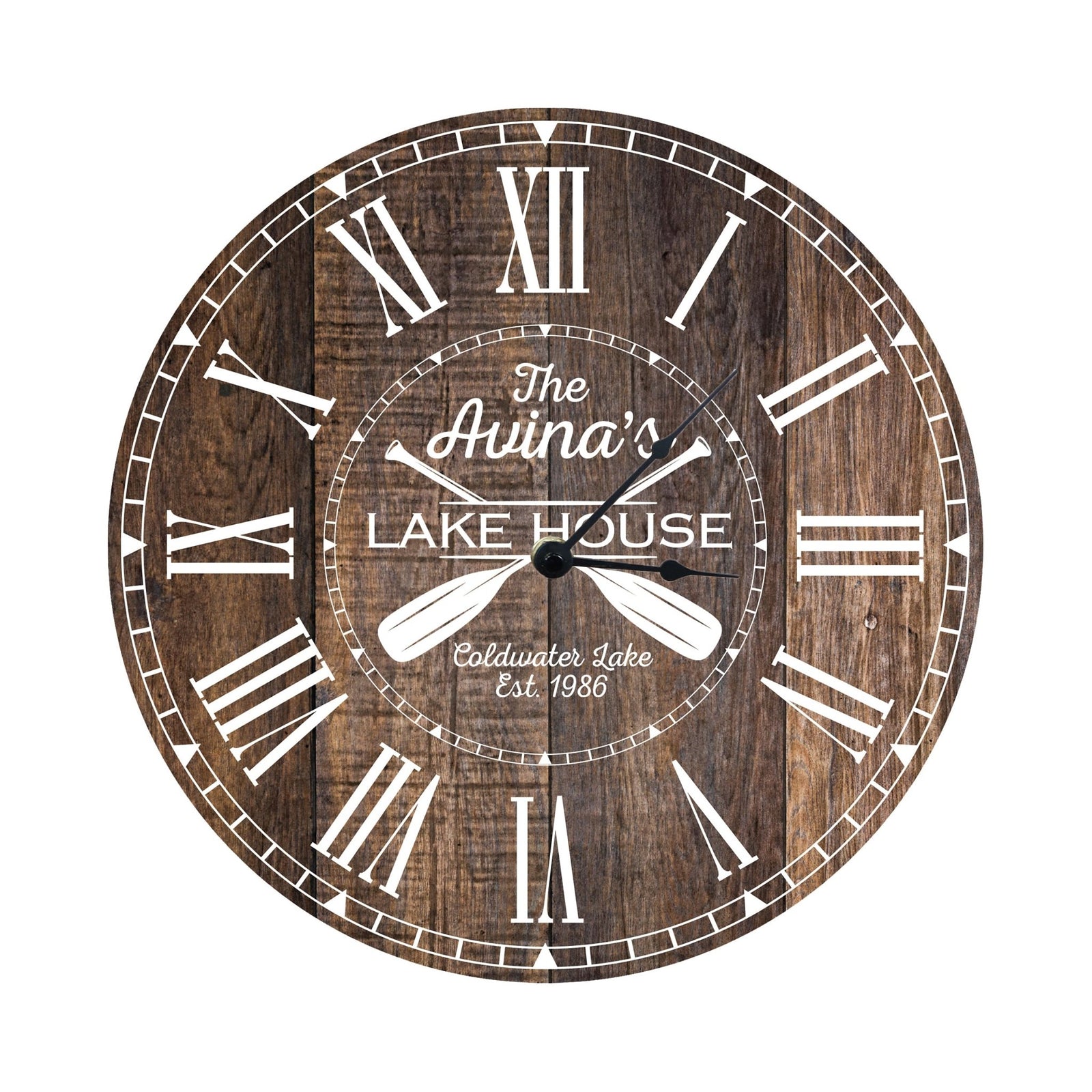 Custom Everyday Home and Family Clock 12” x .0125” Lakehouse (Paddles) - LifeSong Milestones