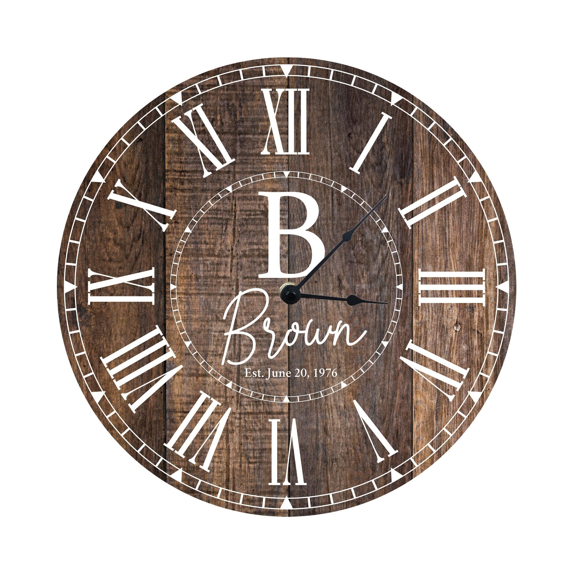 Custom Everyday Home and Family Clock 12” x .0125” Last Name Initial Date - LifeSong Milestones