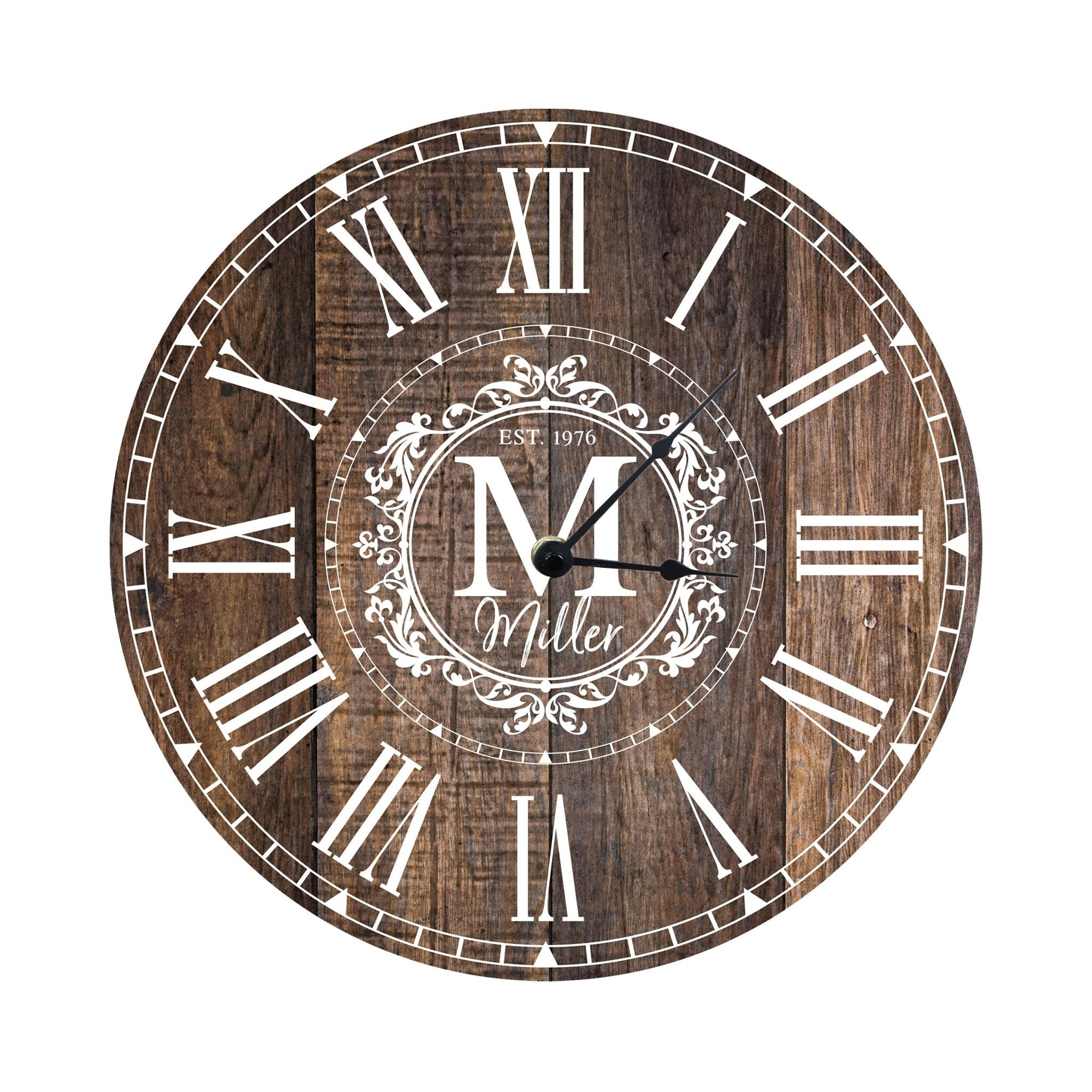 Custom Everyday Home and Family Clock 12” x .0125” Last Name, Initials, Year - LifeSong Milestones