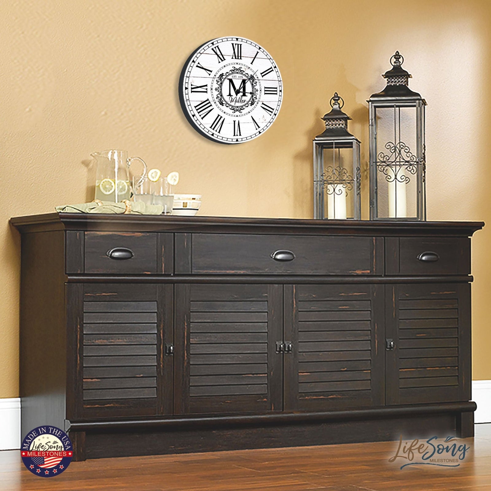 Custom Everyday Home and Family Clock 12” x .0125” Last Name, Initials, Year - LifeSong Milestones