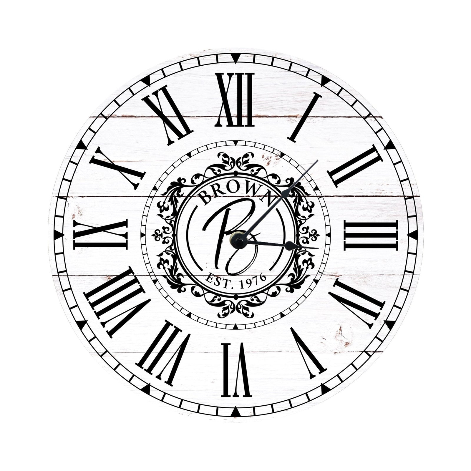 Custom Everyday Home and Family Clock 12” x .0125” Last Name, Initials, Year - LifeSong Milestones