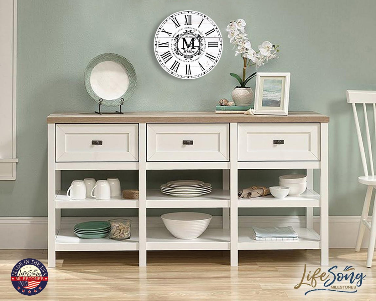 Custom Everyday Home and Family Clock 12” x .0125” Last Name, Initials, Year - LifeSong Milestones