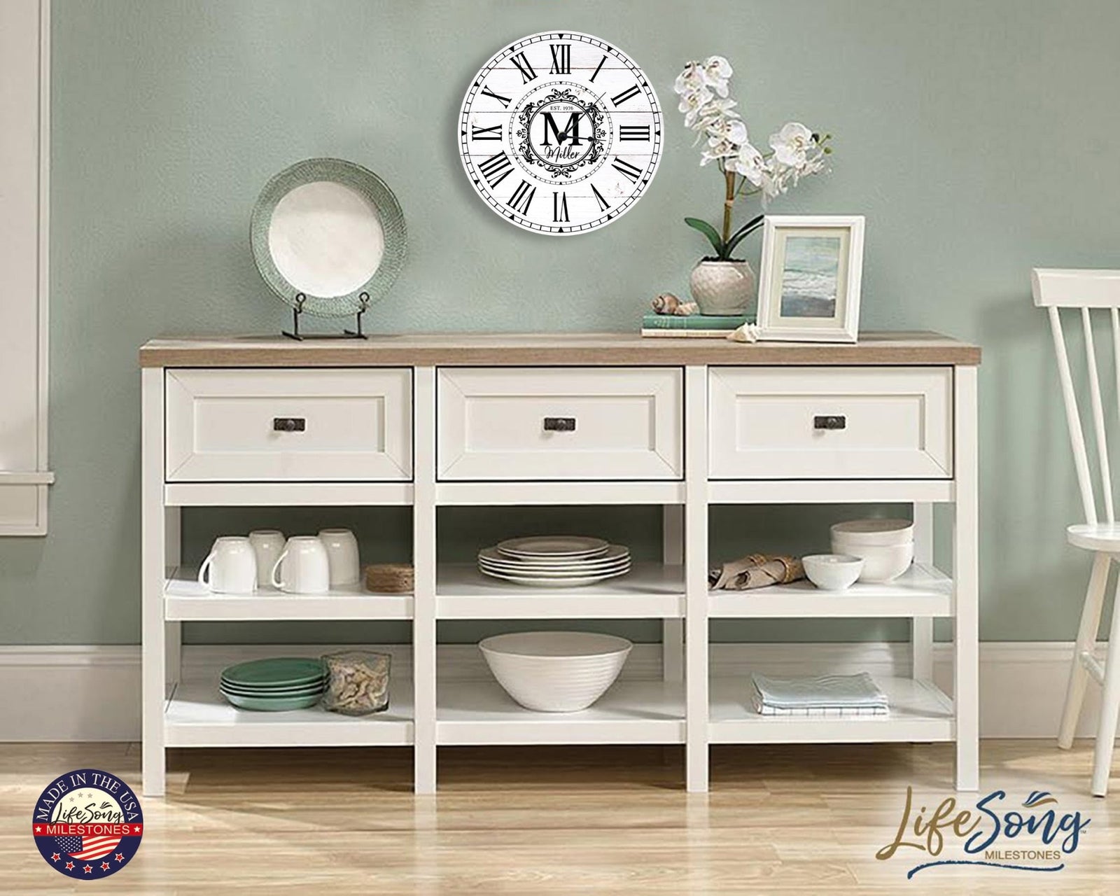 Custom Everyday Home and Family Clock 12” x .0125” Last Name, Initials, Year - LifeSong Milestones