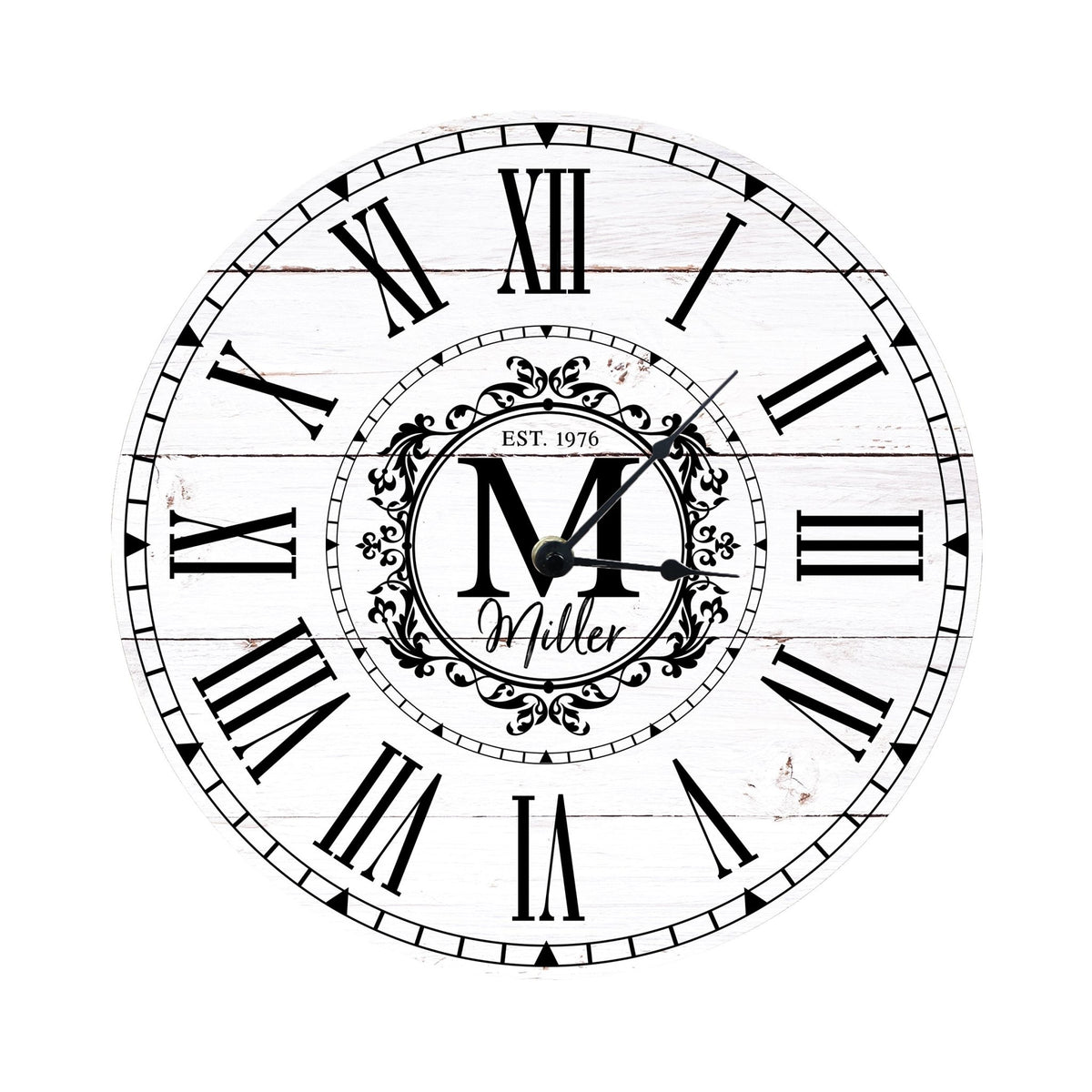 Custom Everyday Home and Family Clock 12” x .0125” Last Name, Initials, Year - LifeSong Milestones