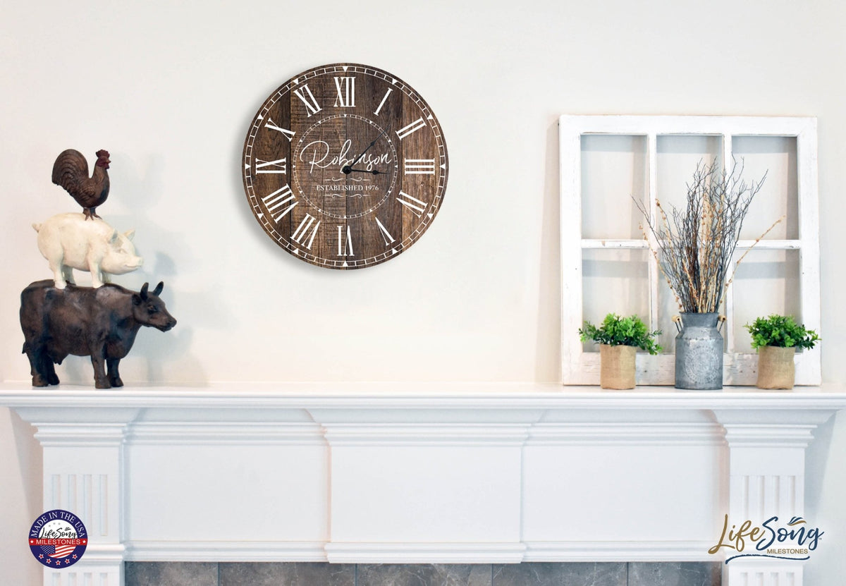 Custom Everyday Home and Family Clock 12” x .0125” Last Name Year Established - LifeSong Milestones