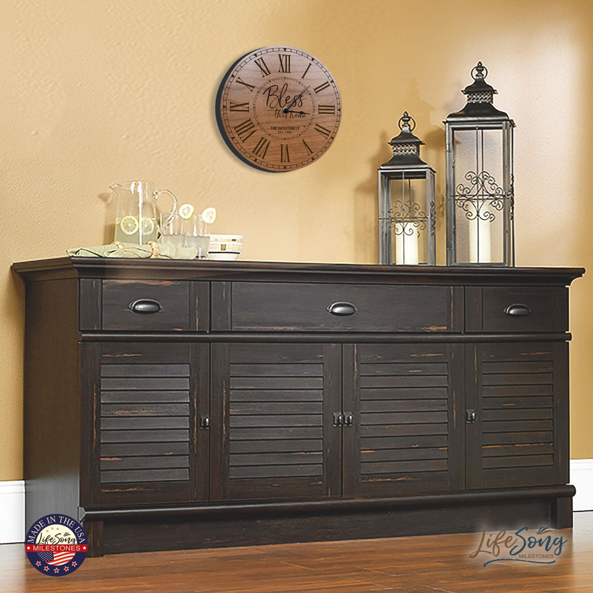 Custom Everyday Home and Family Clock 12” x 0.75” Bless This Home - LifeSong Milestones