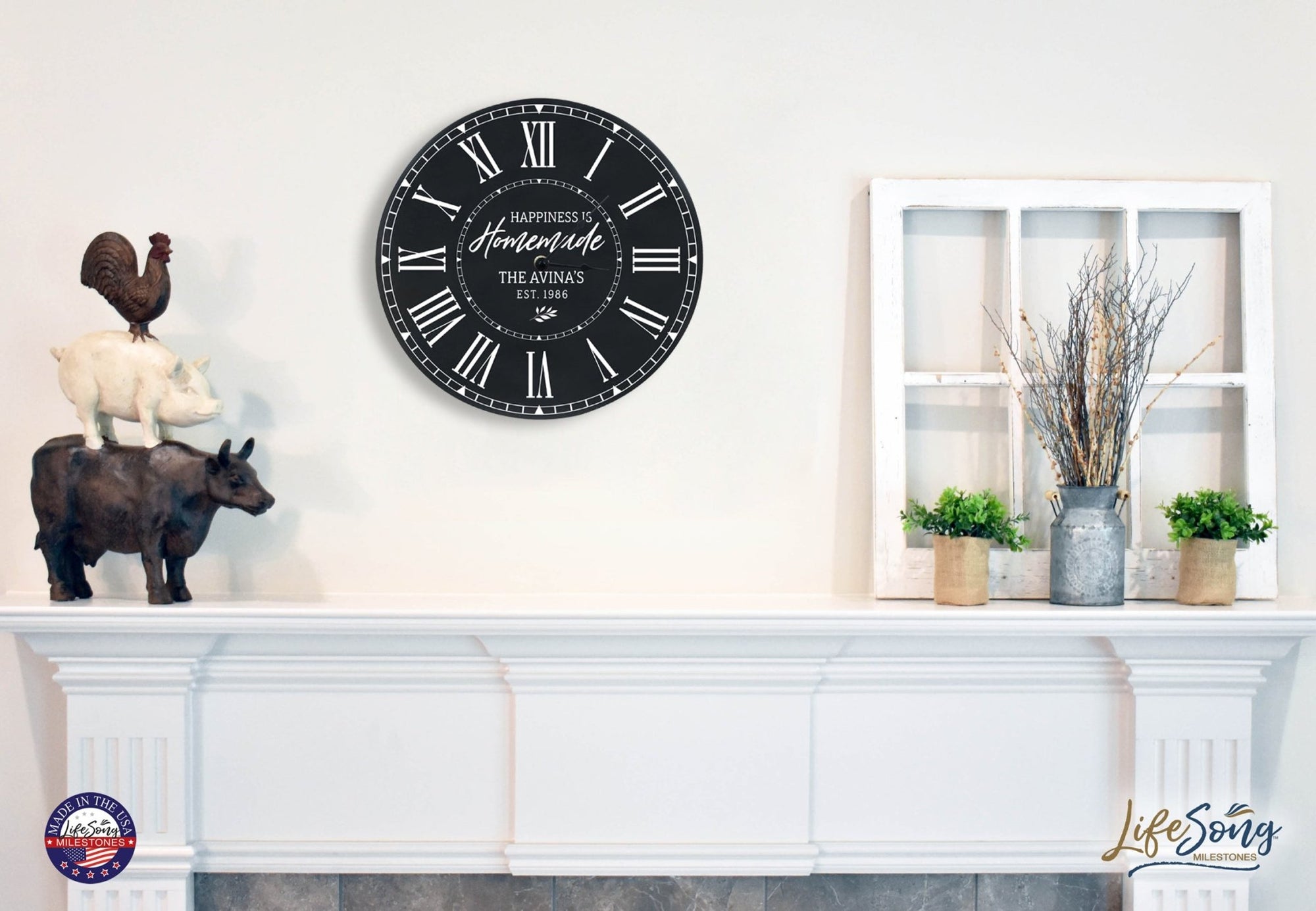 Custom Everyday Home and Family Clock 12” x 0.75” Happiness Is Homemade - LifeSong Milestones