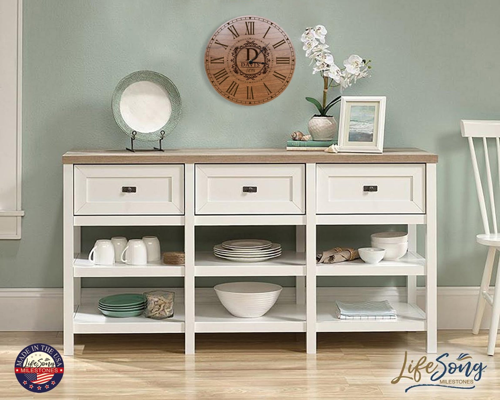 Custom Everyday Home and Family Clock 12” x 0.75” Initials, Year - LifeSong Milestones