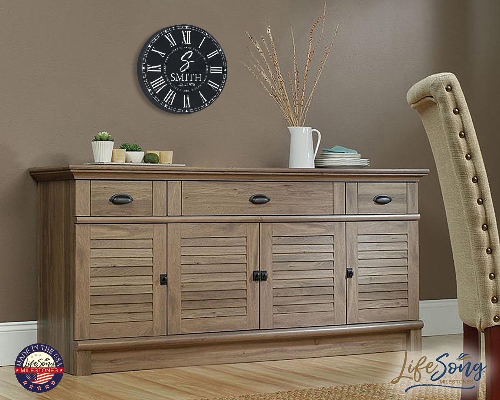 Custom Everyday Home and Family Clock 12” x 0.75” Last Name, Initials, Year - LifeSong Milestones