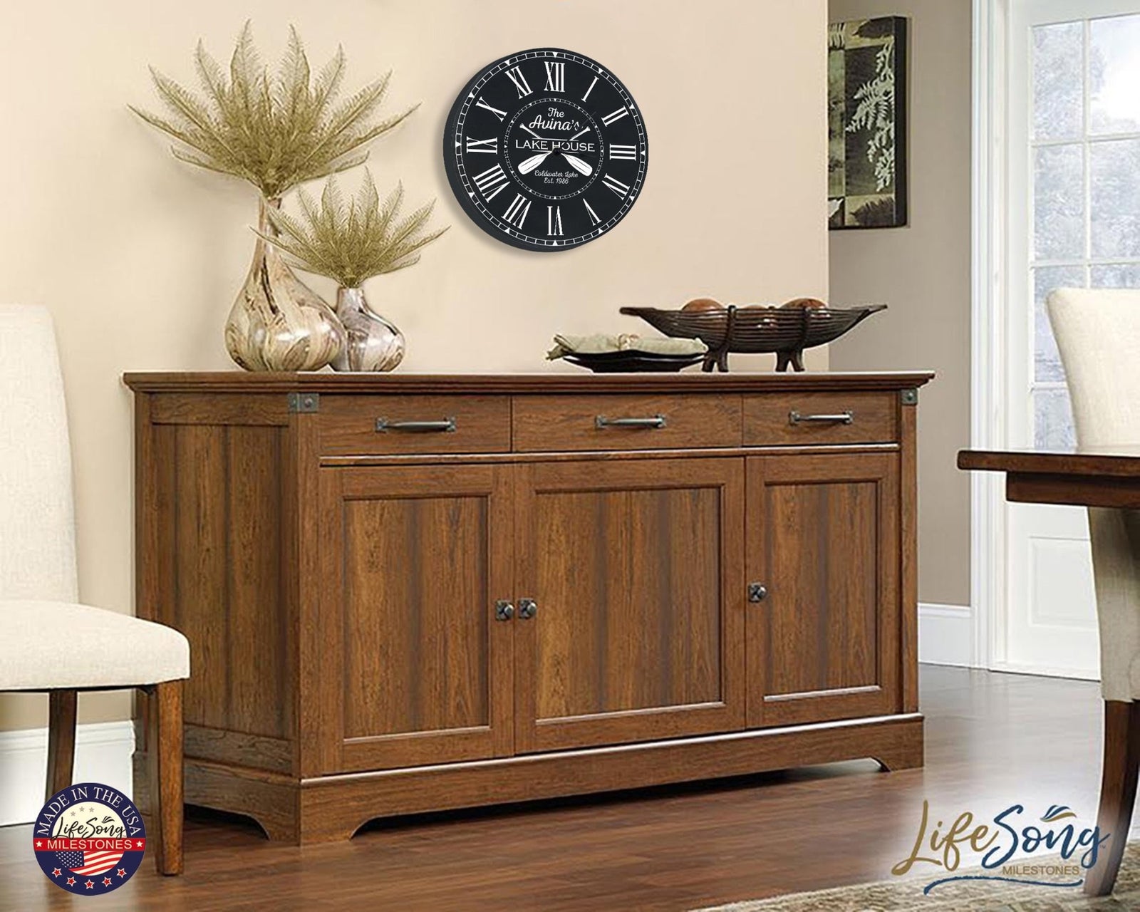 Custom Everyday Home and Family Clock 12” x .75” Lakehouse (Paddles) - LifeSong Milestones