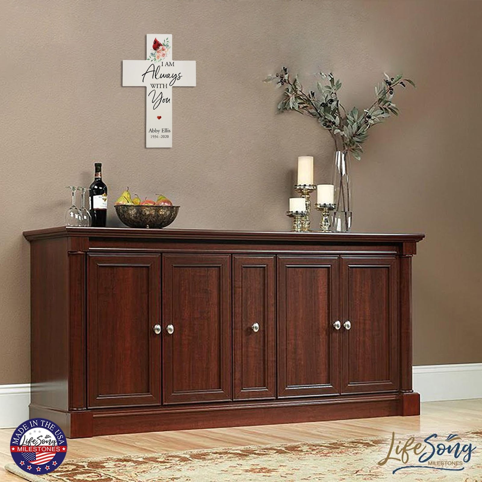 Custom Everyday Memorial Wall Cross - I Am Always With You (Cardinal) - LifeSong Milestones