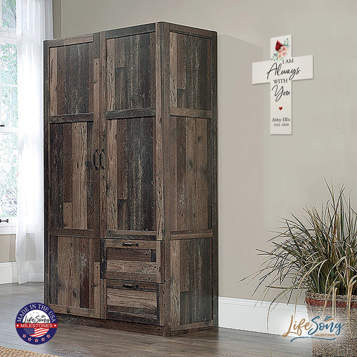 Custom Everyday Memorial Wall Cross - I Am Always With You (Cardinal) - LifeSong Milestones