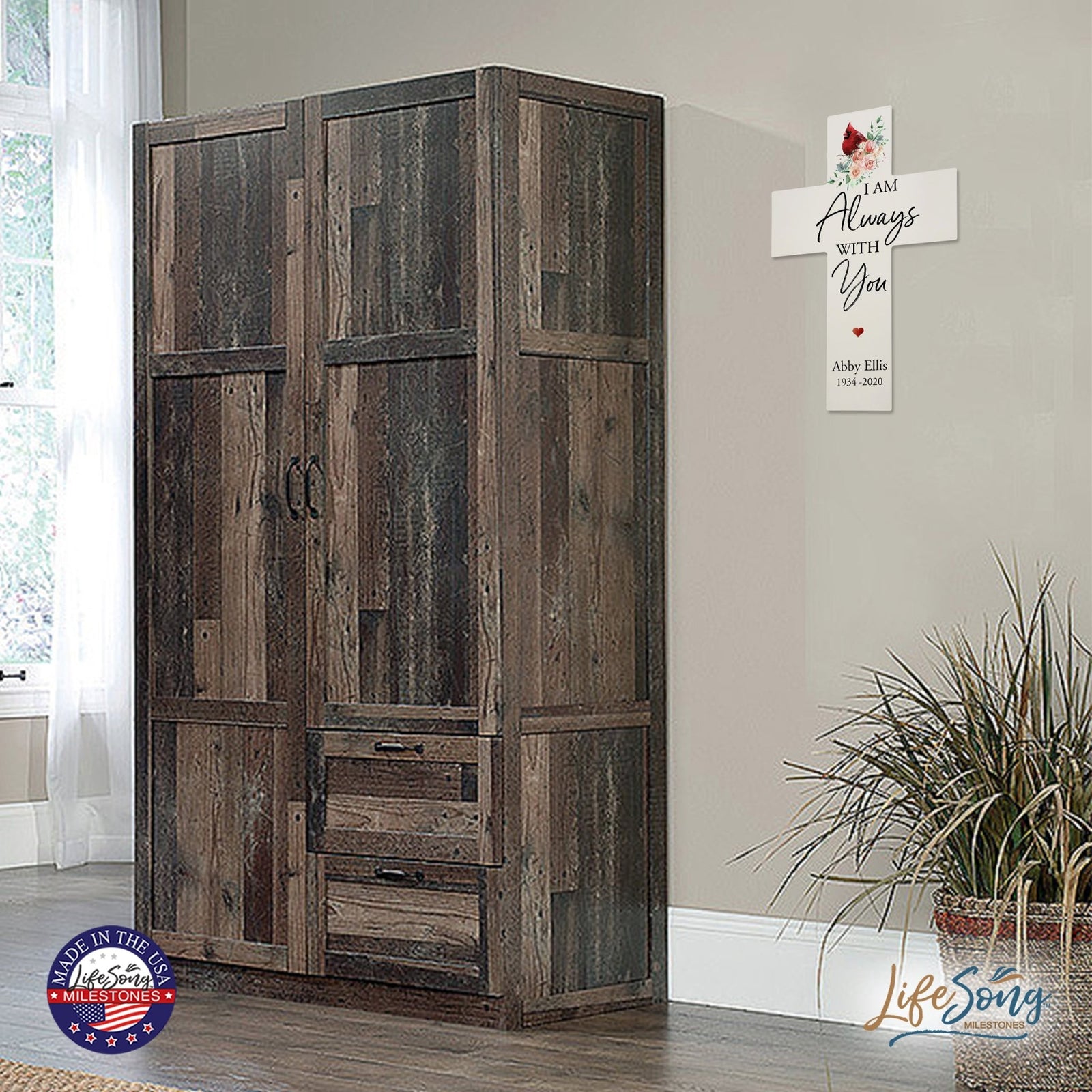 Custom Everyday Memorial Wall Cross - I Am Always With You (Cardinal) - LifeSong Milestones