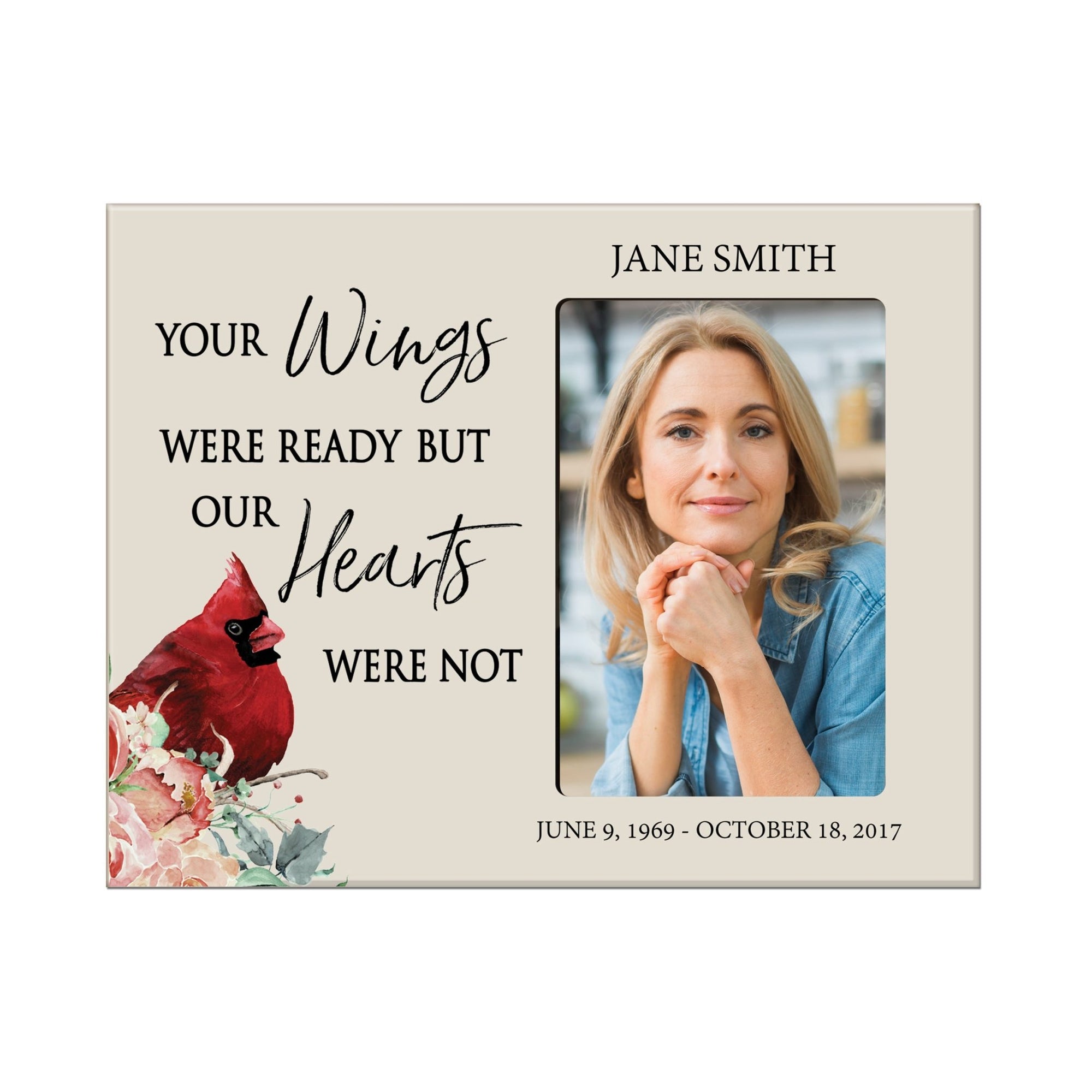 Custom Everyday Wooden Memorial 8x10 Picture Frame holds 4x6 photo Your Wings Were - LifeSong Milestones