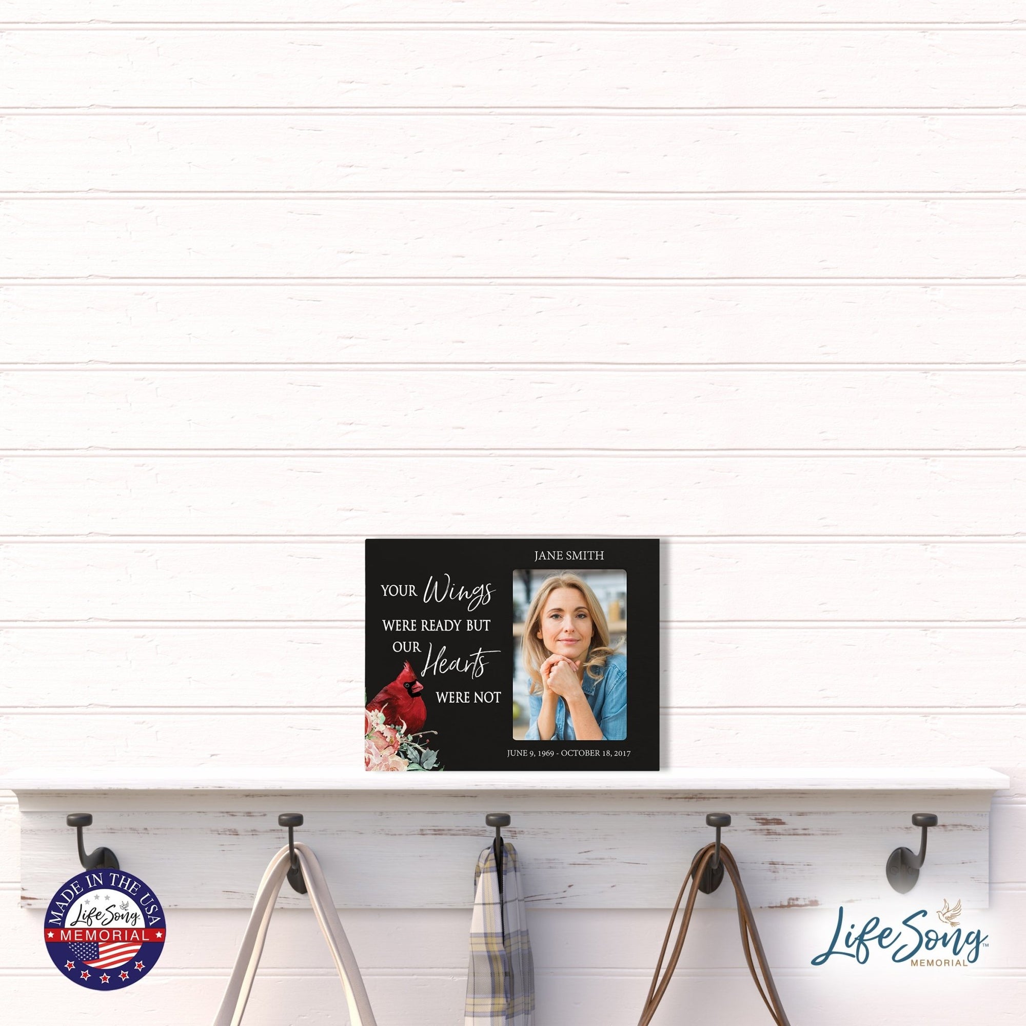 Custom Everyday Wooden Memorial 8x10 Picture Frame holds 4x6 photo Your Wings Were - LifeSong Milestones