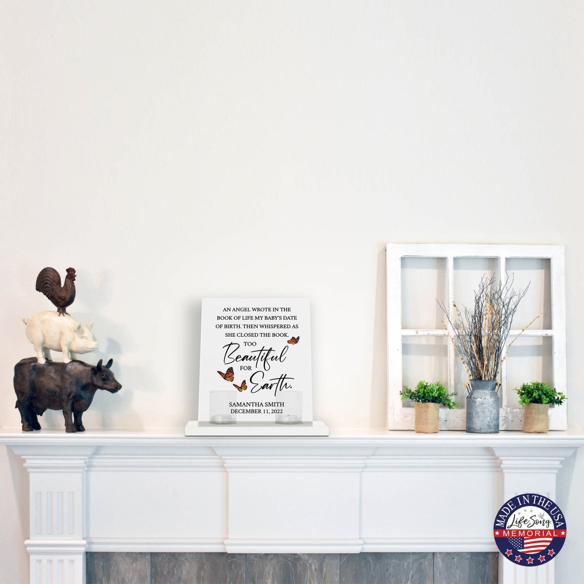 Custom Frosted Acrylic Sign Tealight Candle Holder with Base - An Angel In The Book of Life - LifeSong Milestones