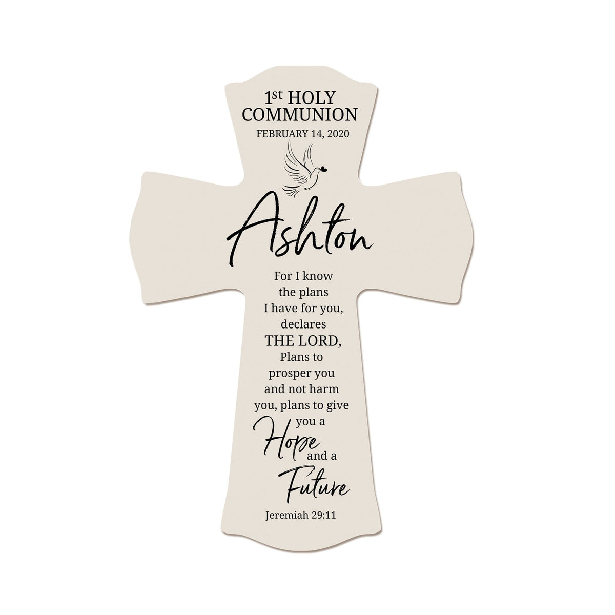 Custom Holy Communion Wall Cross 8” x 11.25” - For I Know The Plans - LifeSong Milestones