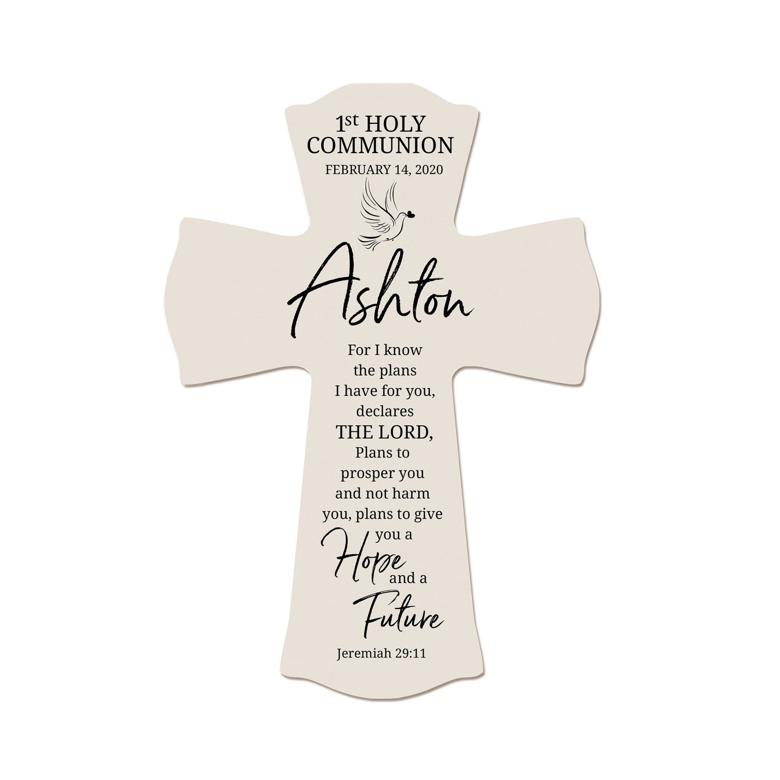 Custom Holy Communion Wall Cross 8” x 11.25” - For I Know The Plans - LifeSong Milestones