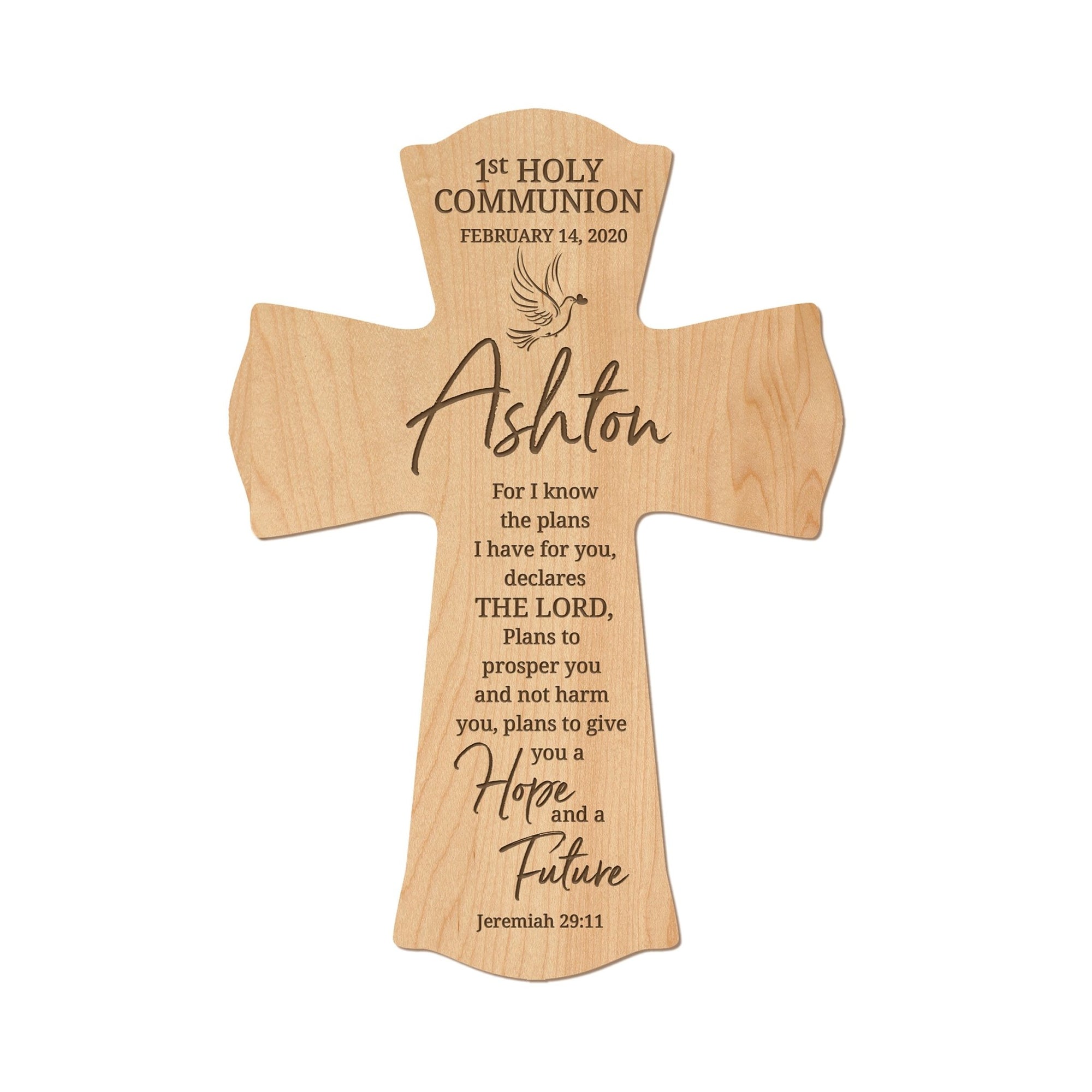 Custom Holy Communion Wall Cross 8” x 11.25” - For I Know The Plans - LifeSong Milestones