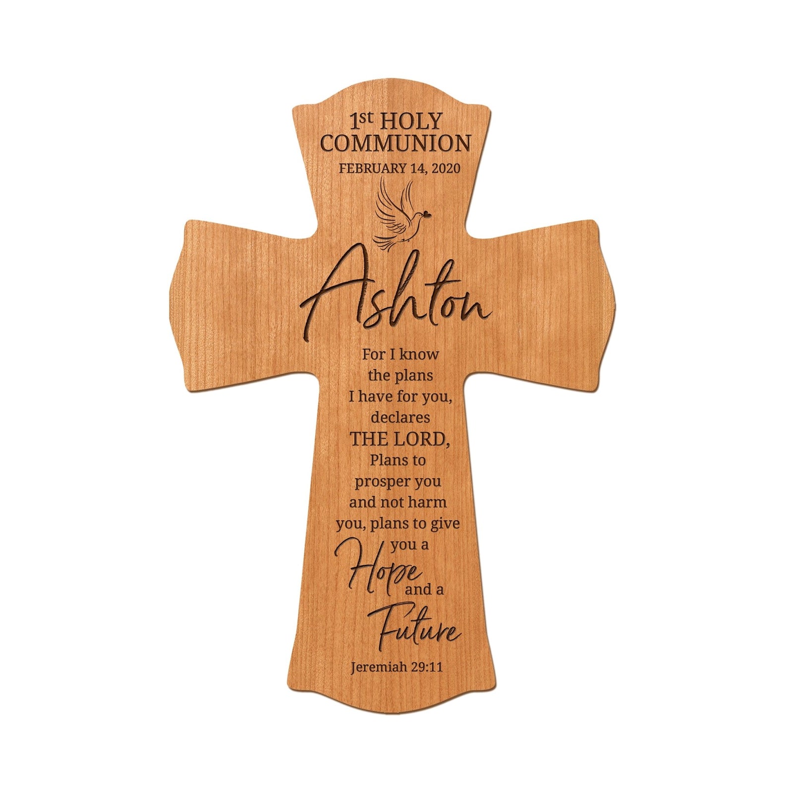 Custom Holy Communion Wall Cross 8” x 11.25” - For I Know The Plans - LifeSong Milestones