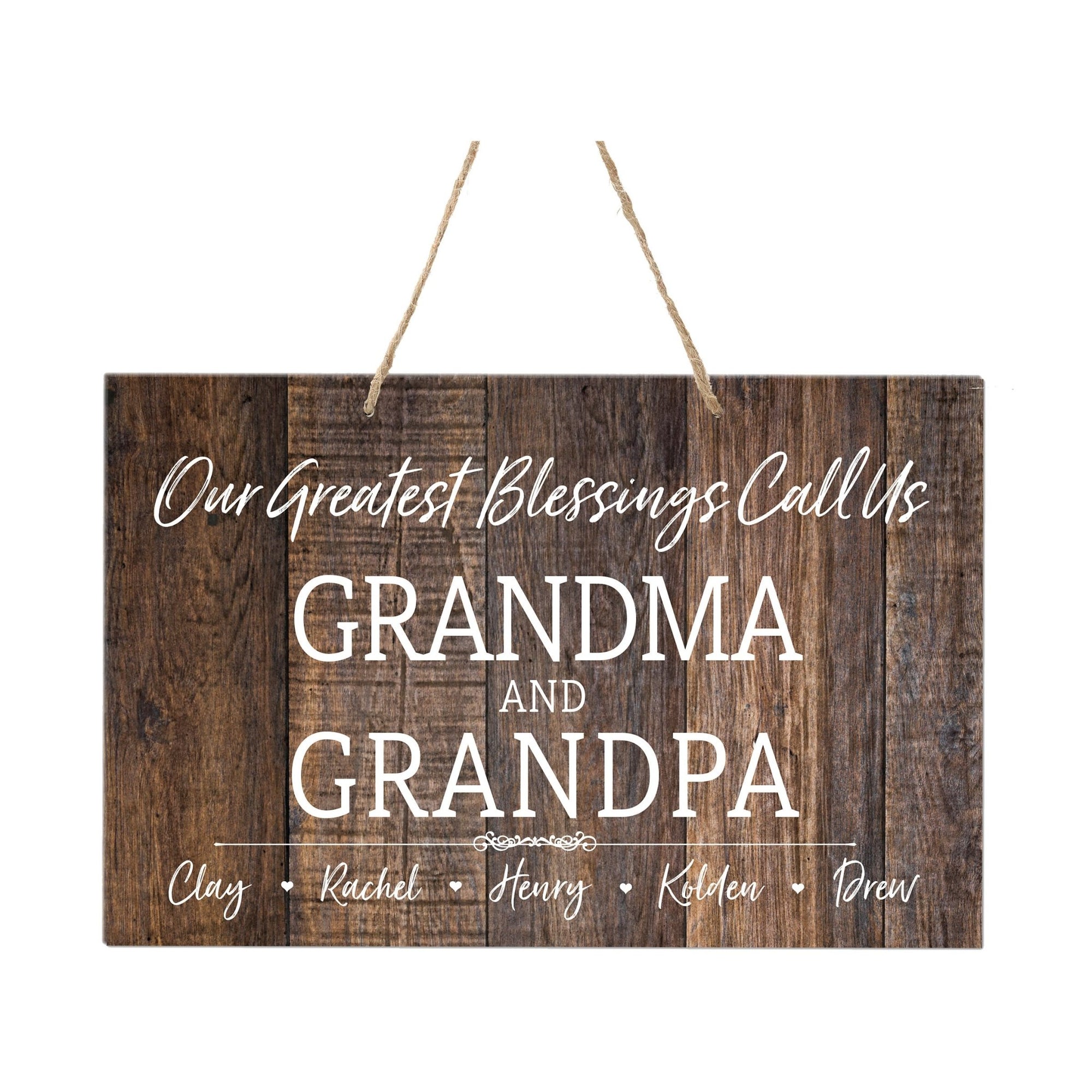 Custom Inspirational Wooden Wall Hanging Rope Sign For Grandparents 12” x 8”- Our Greatest Blessing - LifeSong Milestones