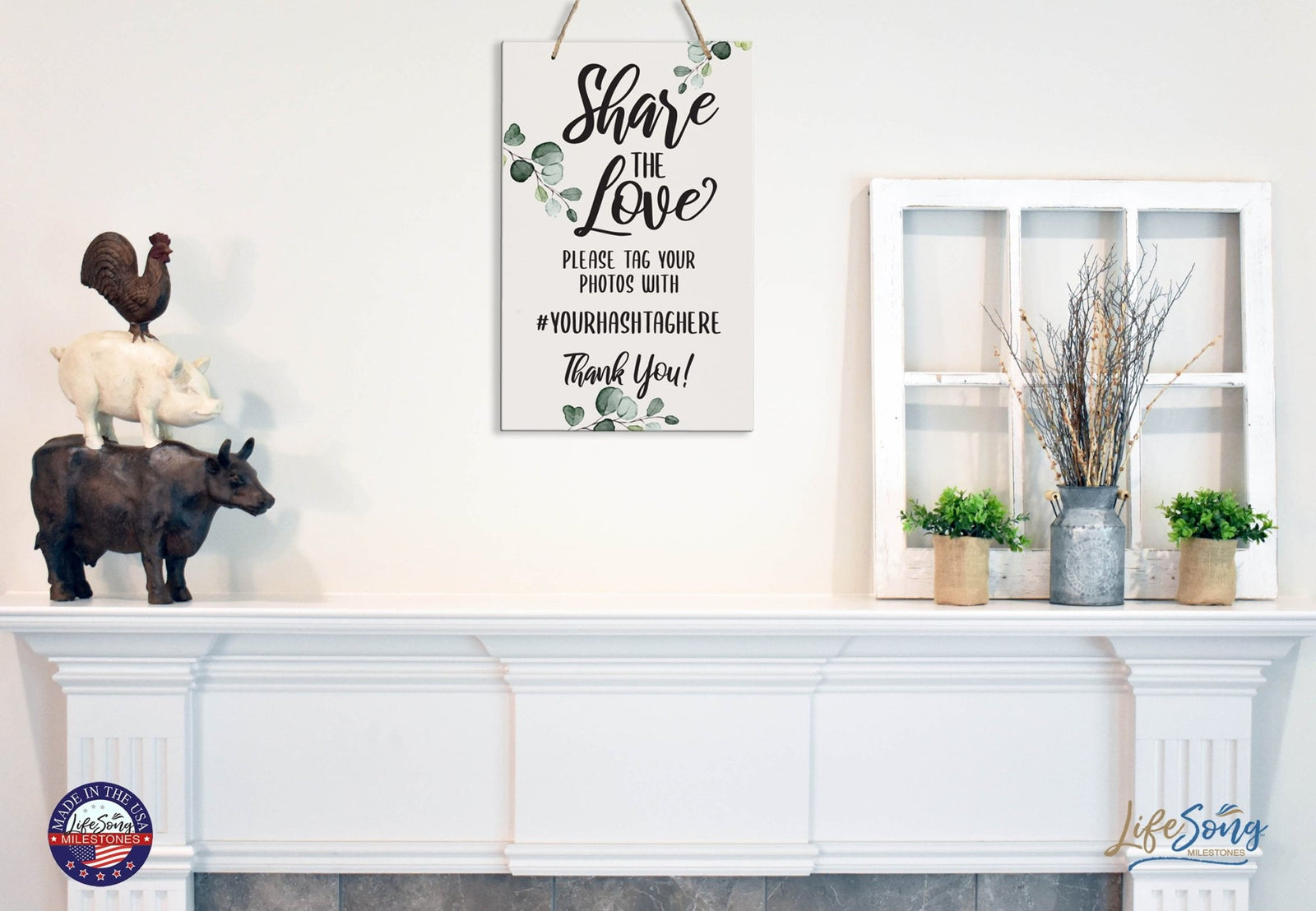 Custom Inspirational Wooden Wall Hanging Rope Sign for Wedding 8 x 12 - Share The Love - LifeSong Milestones