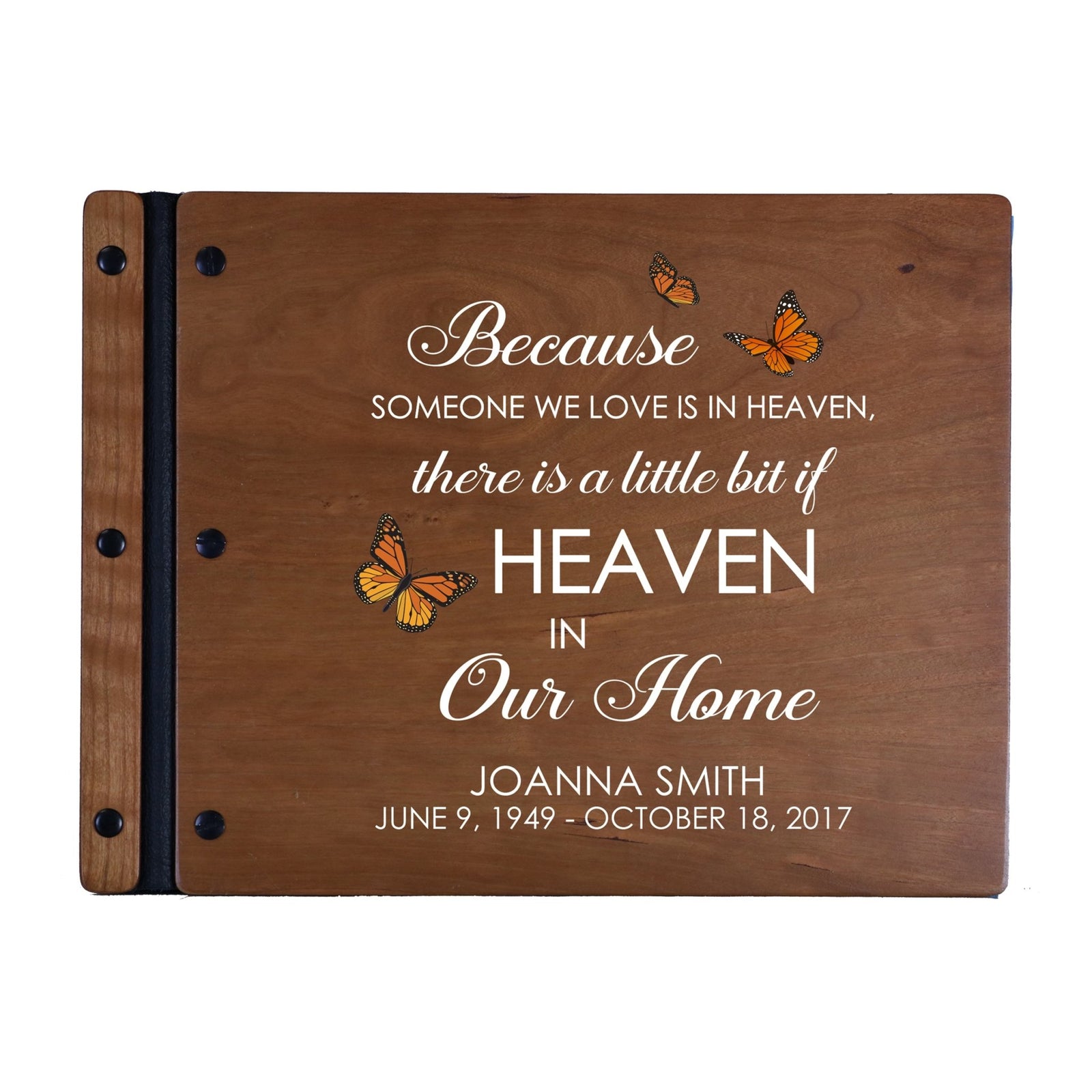 Custom Large Wooden Memorial Guestbook 13.375x10in - Because Someone (Cherry) - LifeSong Milestones