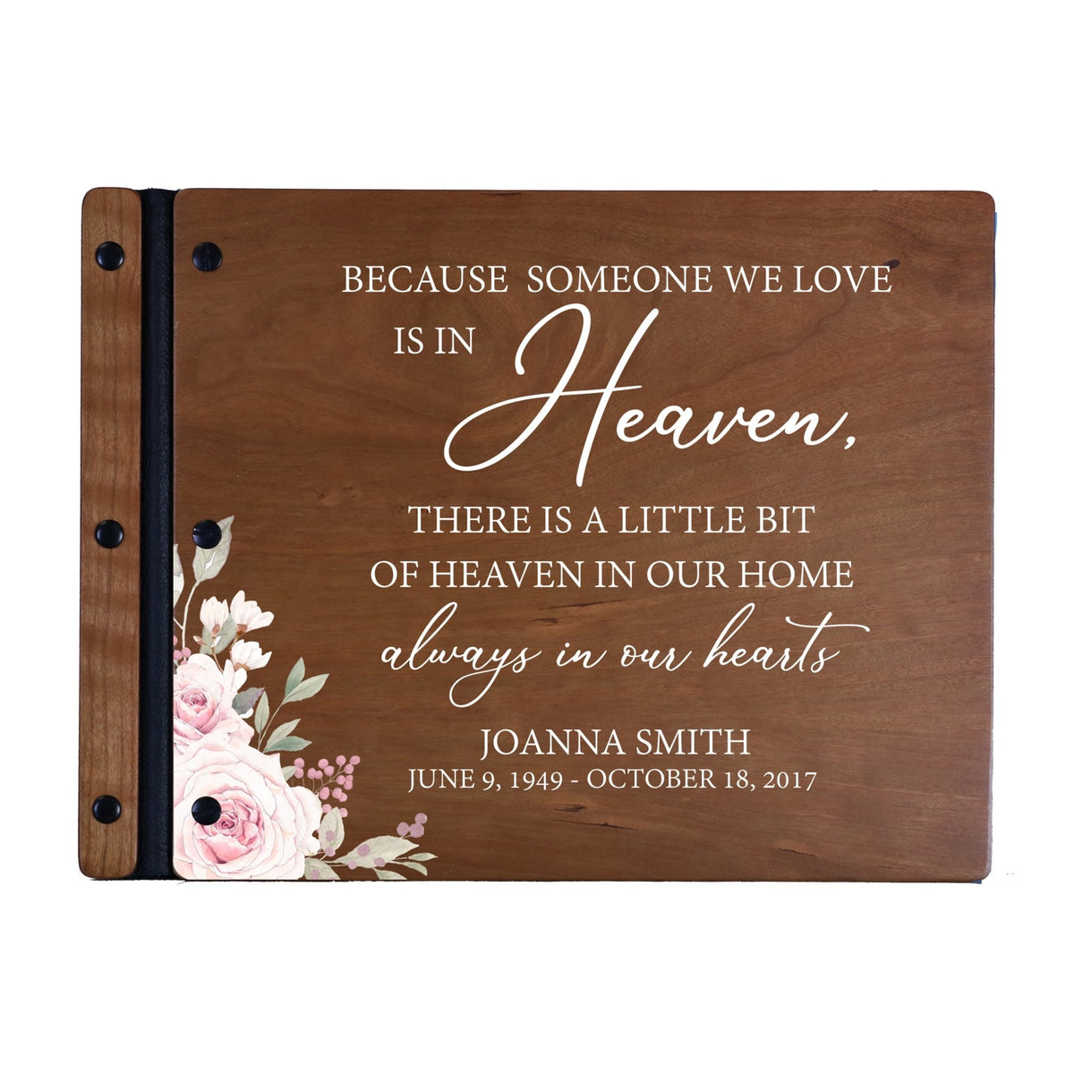 Custom Large Wooden Memorial Guestbook 13.375x10in - Because Someone (Cherry) - LifeSong Milestones