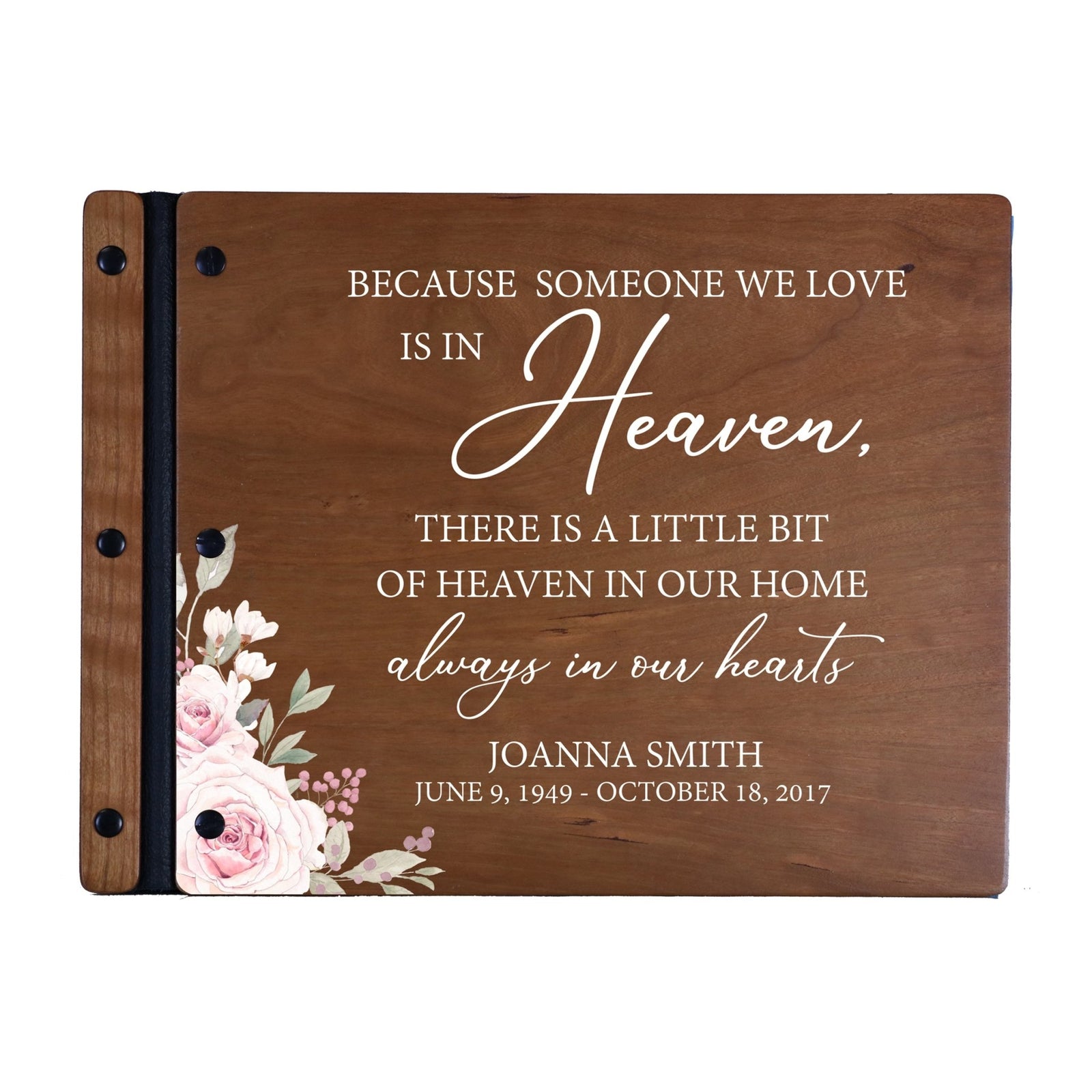 Custom Large Wooden Memorial Guestbook 13.375x10in - Because Someone (Cherry) - LifeSong Milestones