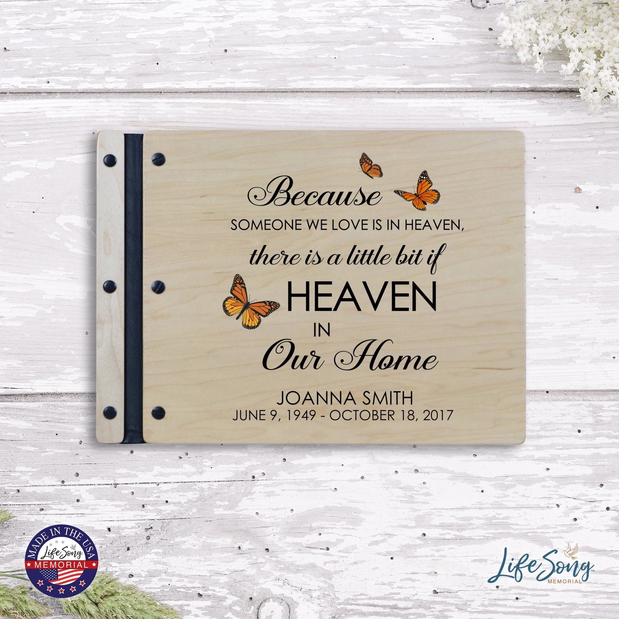 Custom Large Wooden Memorial Guestbook 13.375x10in - Because Someone (Maple) - LifeSong Milestones