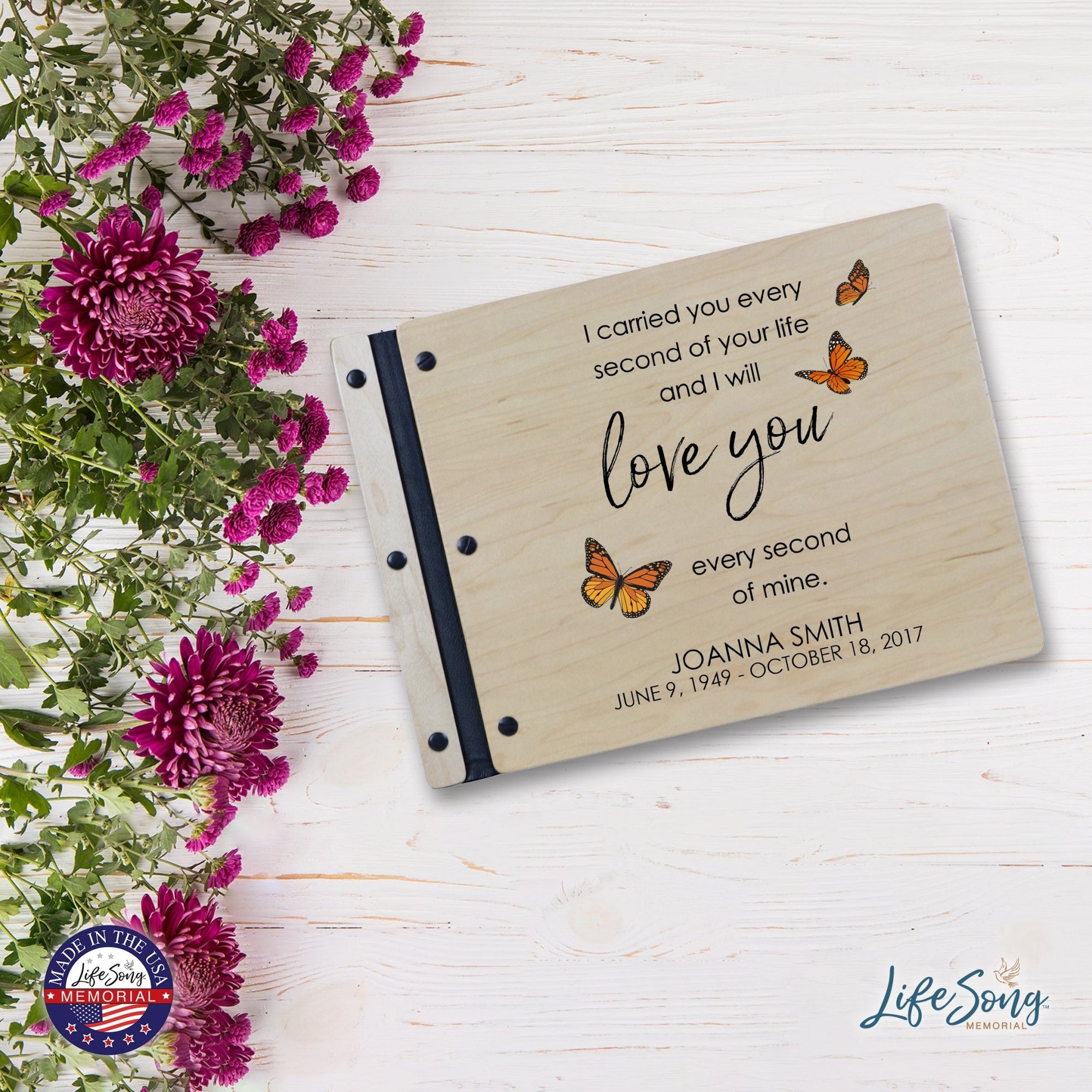 Custom Large Wooden Memorial Guestbook 13.375x10in - I Carried You (Butterflies) - LifeSong Milestones