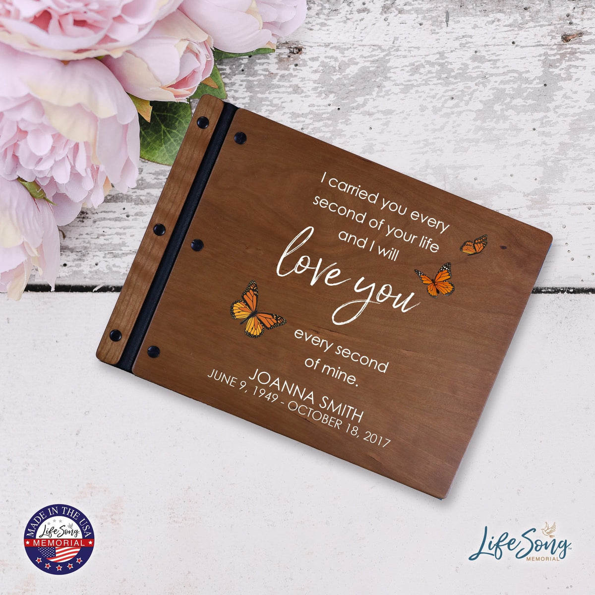 Custom Large Wooden Memorial Guestbook 13.375x10in - I Carried You (Butterflies) - LifeSong Milestones