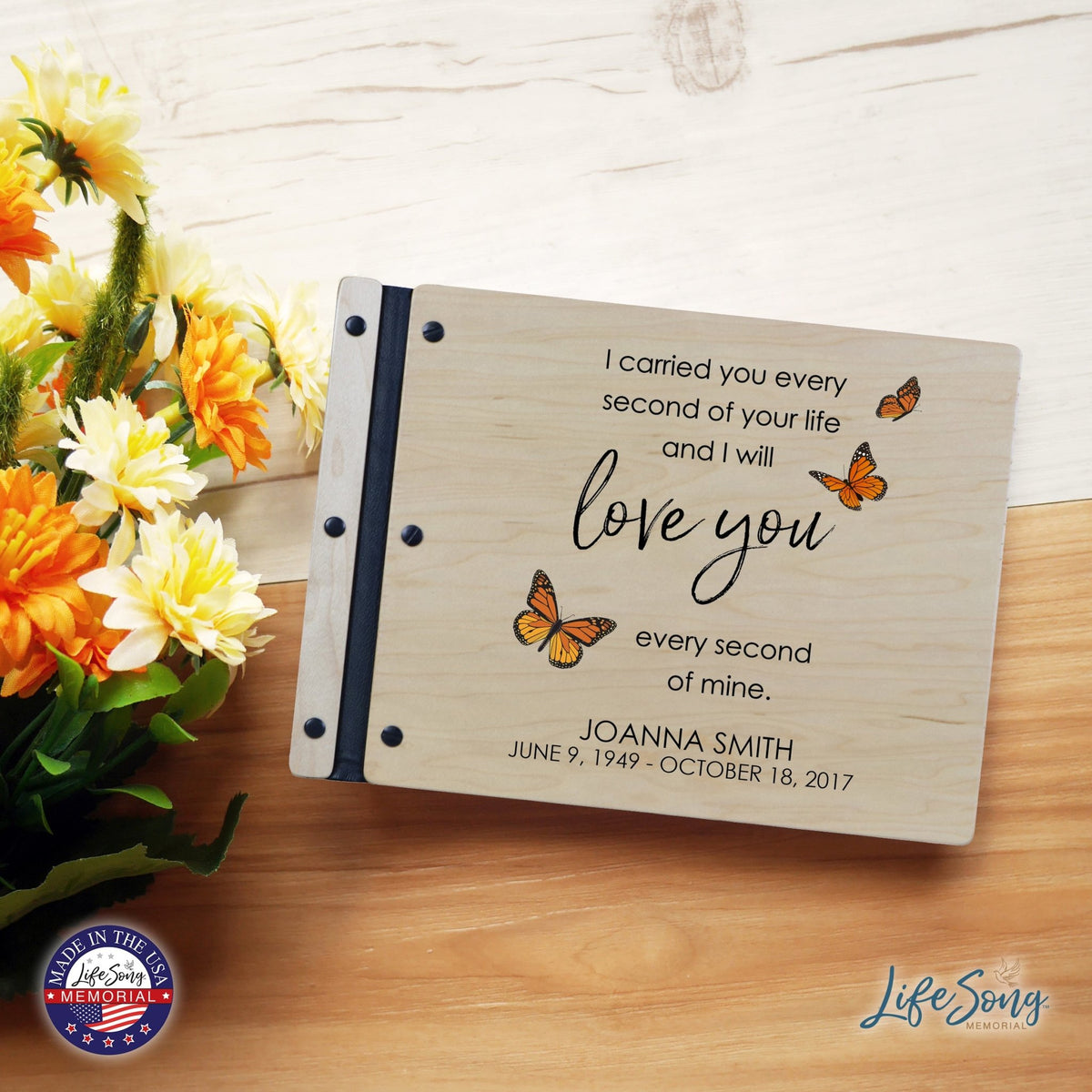 Custom Large Wooden Memorial Guestbook 13.375x10in - I Carried You (Butterflies) - LifeSong Milestones