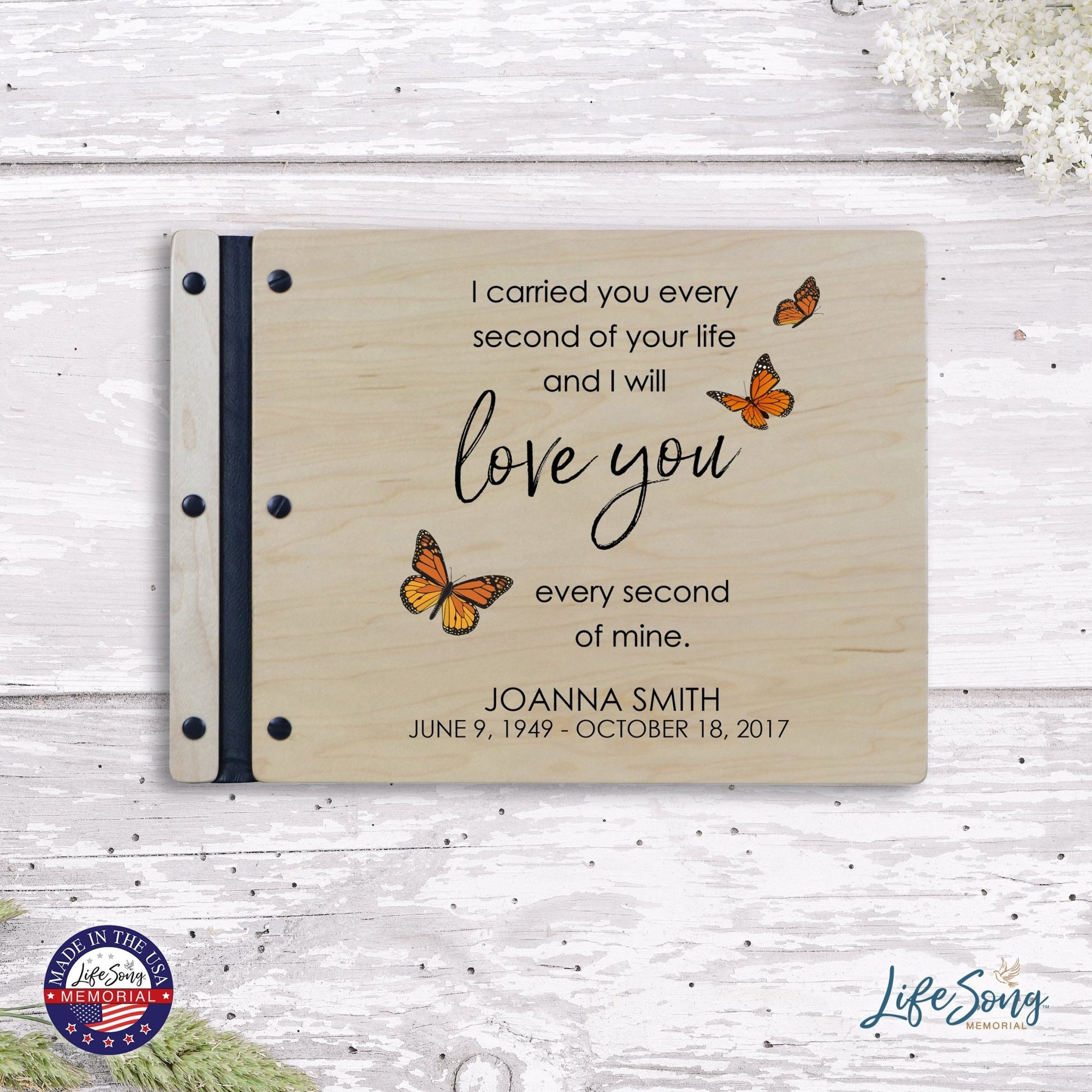 Custom Large Wooden Memorial Guestbook 13.375x10in - I Carried You (Butterflies) - LifeSong Milestones