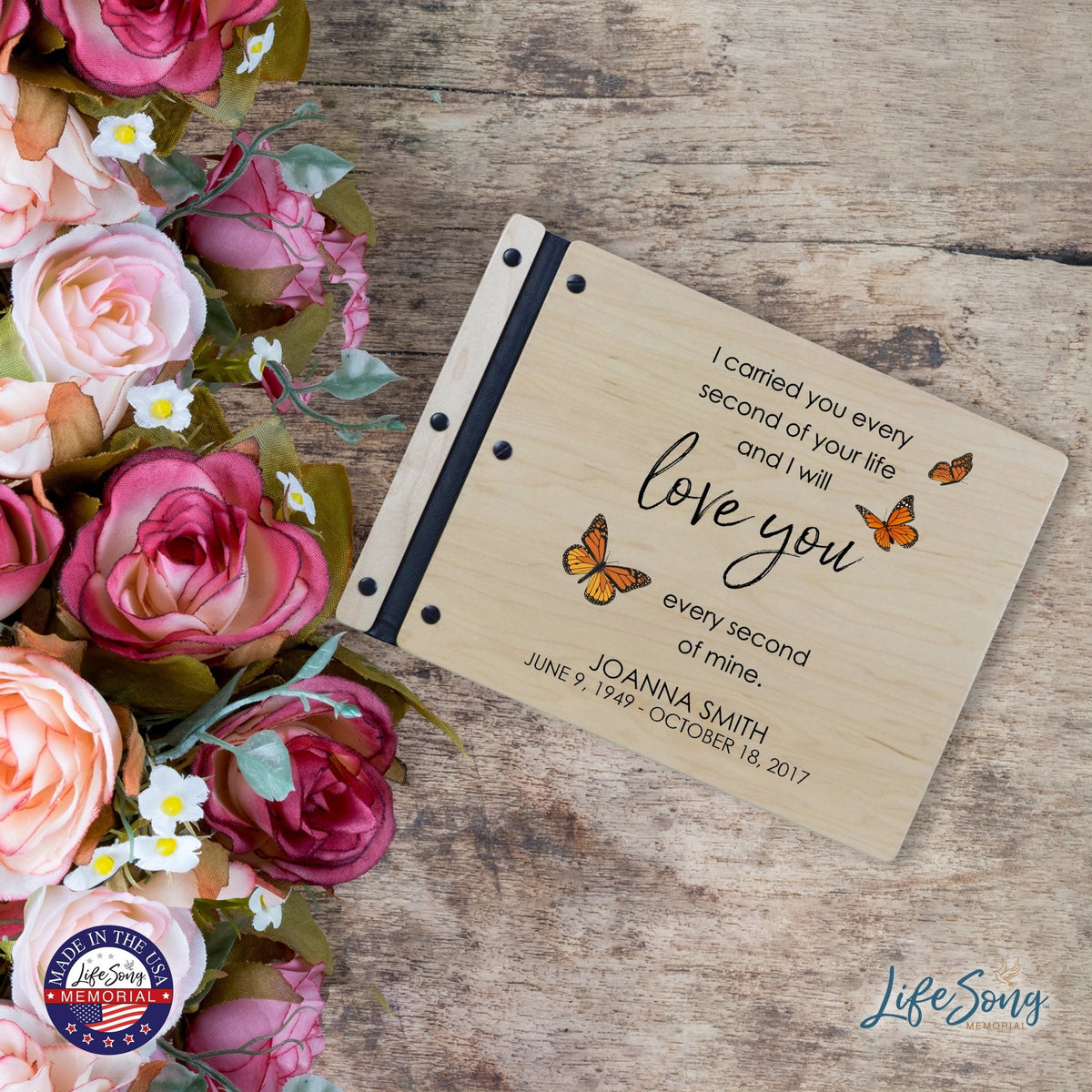 Custom Large Wooden Memorial Guestbook 13.375x10in - I Carried You (Butterflies) - LifeSong Milestones