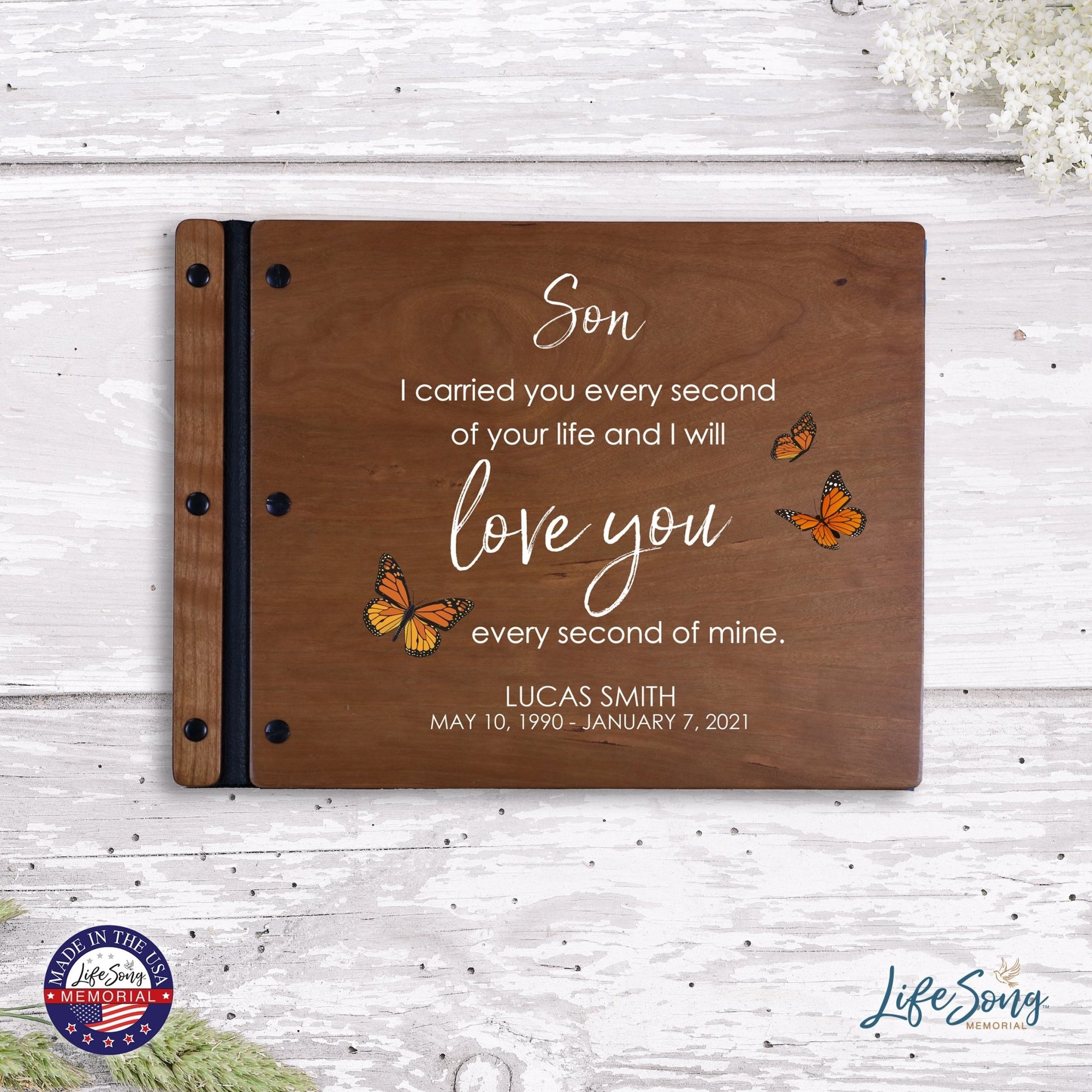 Custom Large Wooden Memorial Guestbook 13.375x10in - I Carried You (Cherry) - LifeSong Milestones