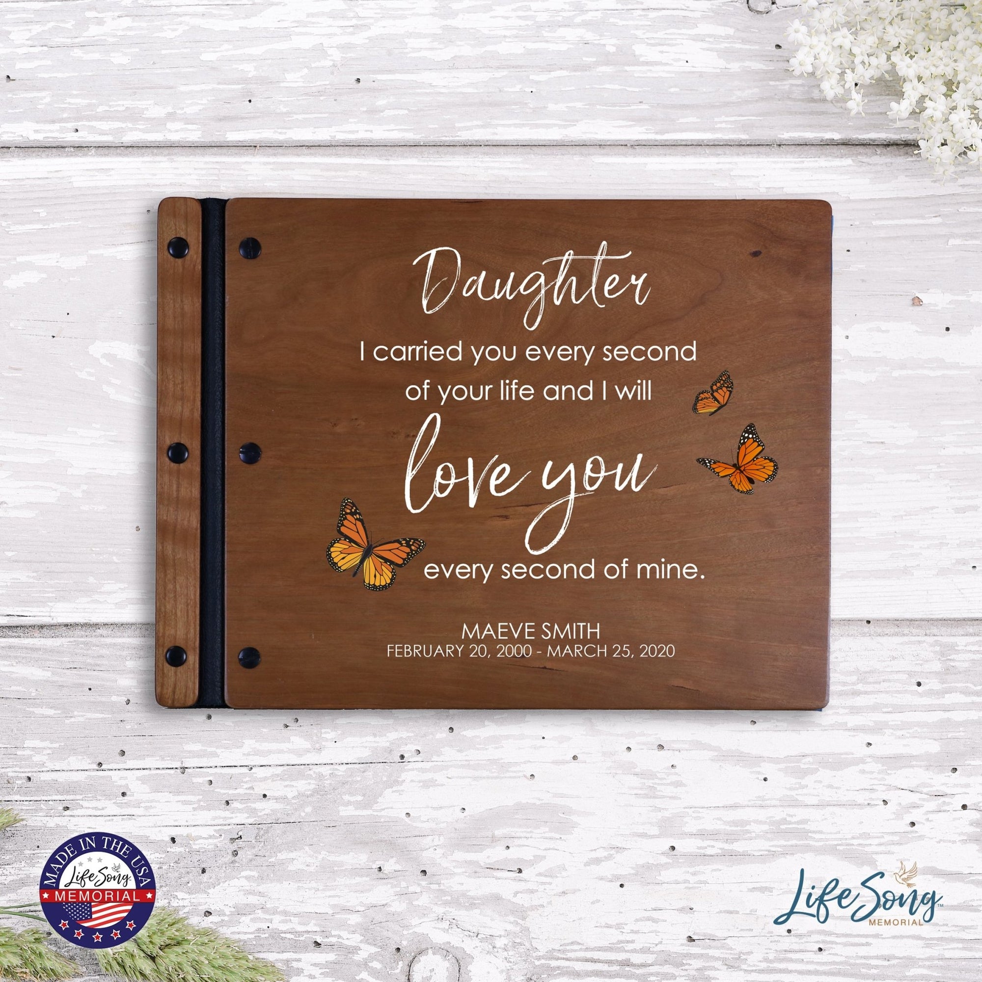 Custom Large Wooden Memorial Guestbook 13.375x10in - I Carried You (Cherry) - LifeSong Milestones