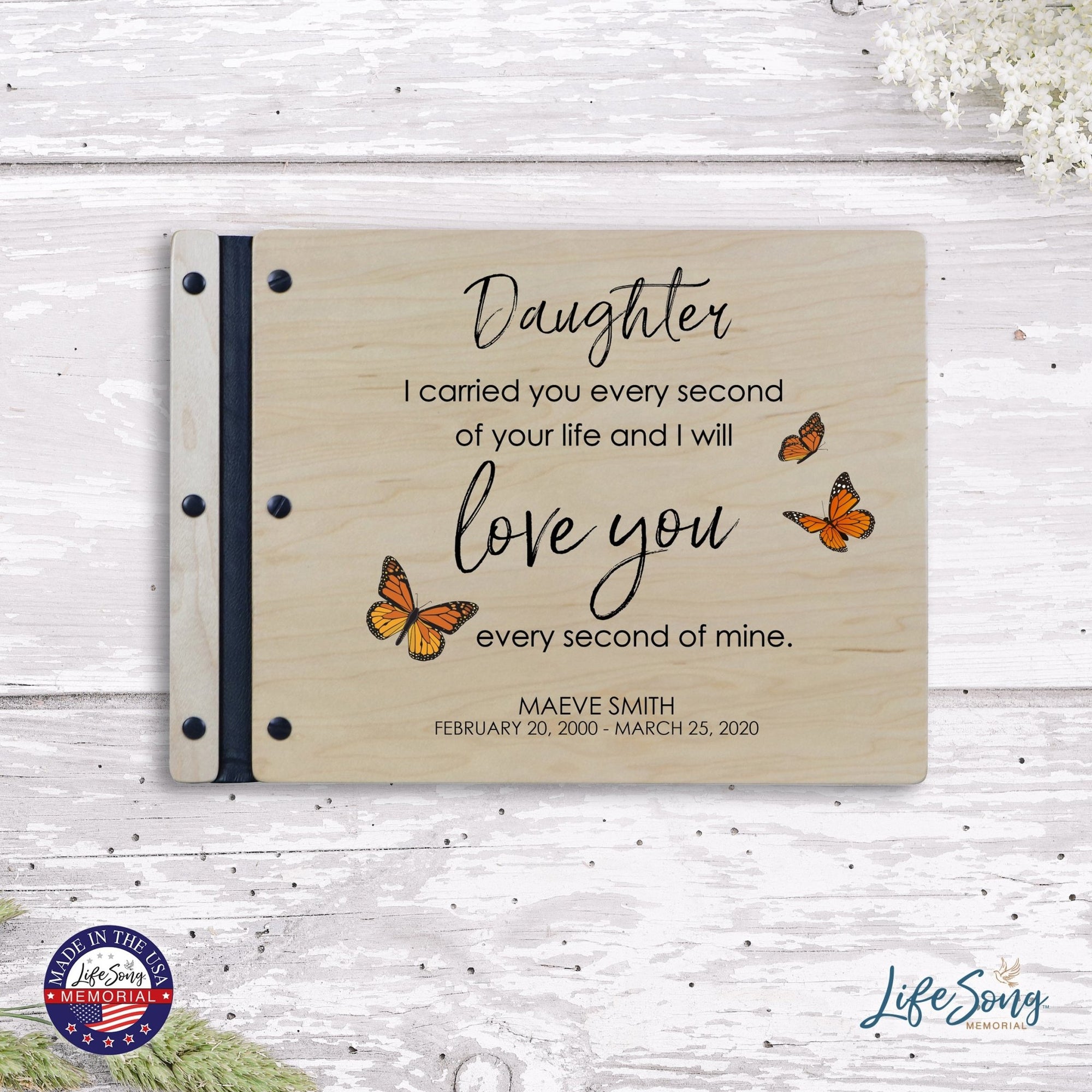 Custom Large Wooden Memorial Guestbook 13.375x10in - I Carried You (Maple) - LifeSong Milestones