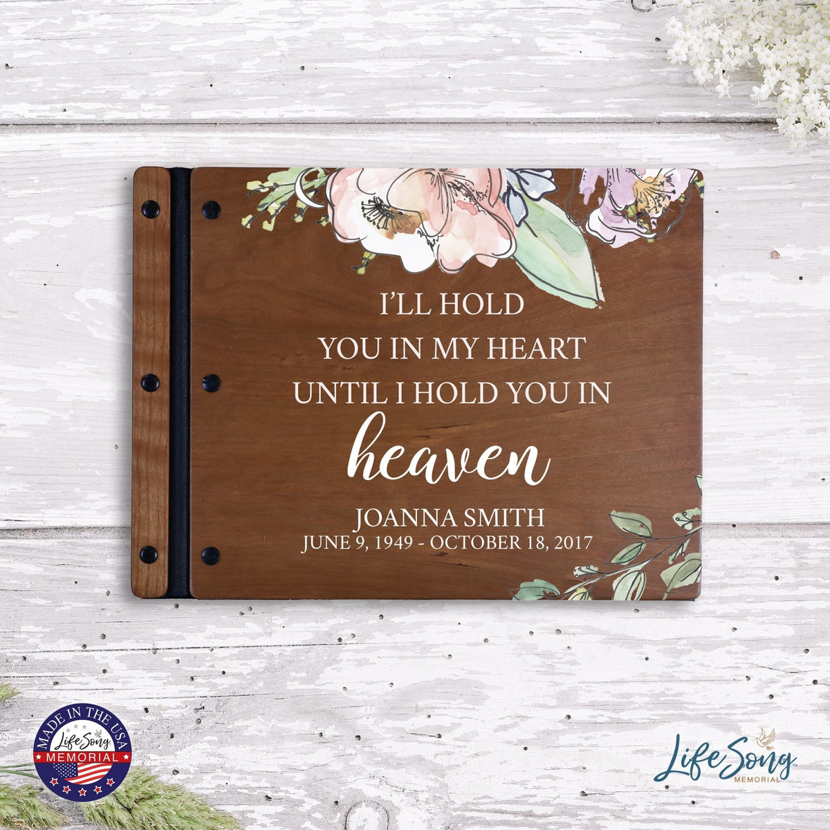 Custom Large Wooden Memorial Guestbook 13.375x10in - I’ll Hold You - LifeSong Milestones