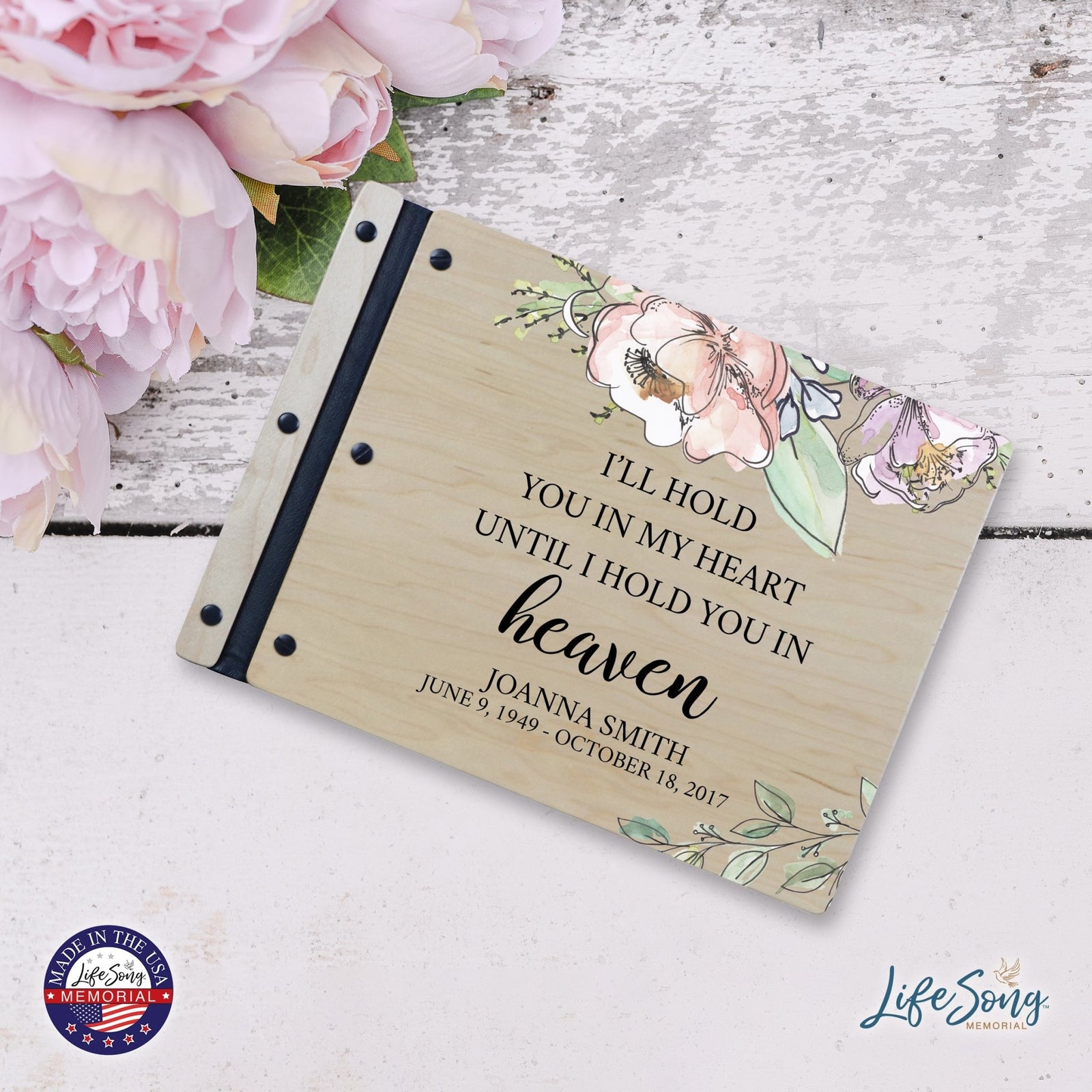 Custom Large Wooden Memorial Guestbook 13.375x10in - I’ll Hold You - LifeSong Milestones