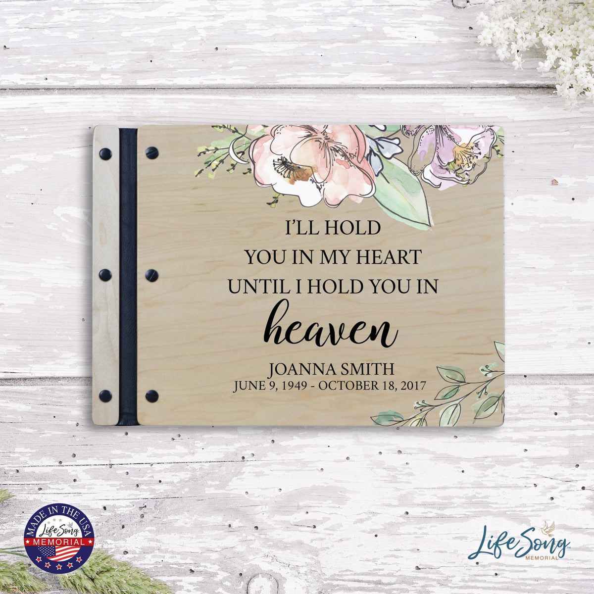 Custom Large Wooden Memorial Guestbook 13.375x10in - I’ll Hold You - LifeSong Milestones