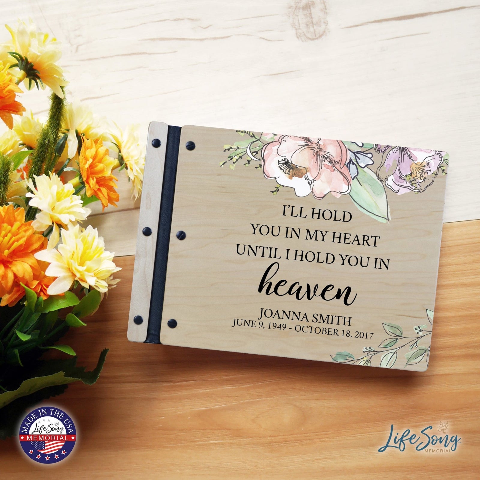 Custom Large Wooden Memorial Guestbook 13.375x10in - I’ll Hold You - LifeSong Milestones