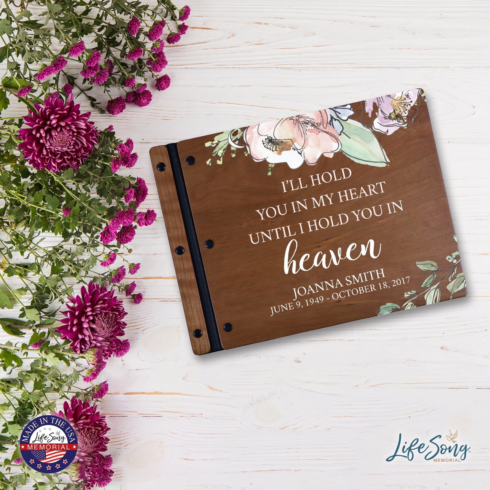 Custom Large Wooden Memorial Guestbook 13.375x10in - I’ll Hold You - LifeSong Milestones