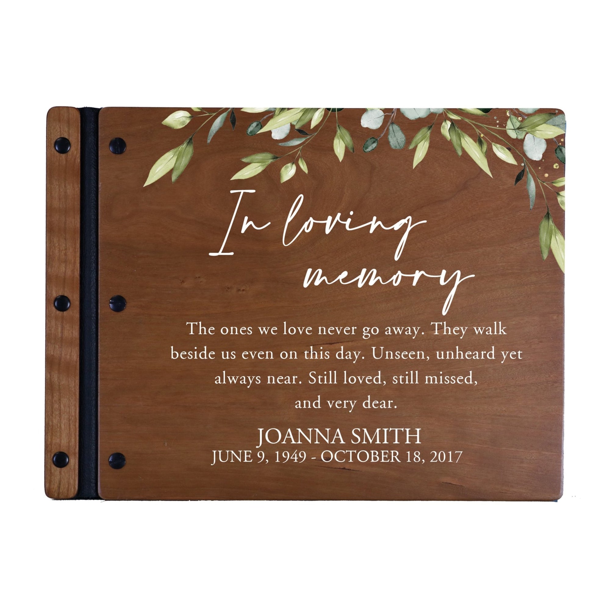 Custom Large Wooden Memorial Guestbook 13.375x10in - In Loving Memory (Cherry) - LifeSong Milestones