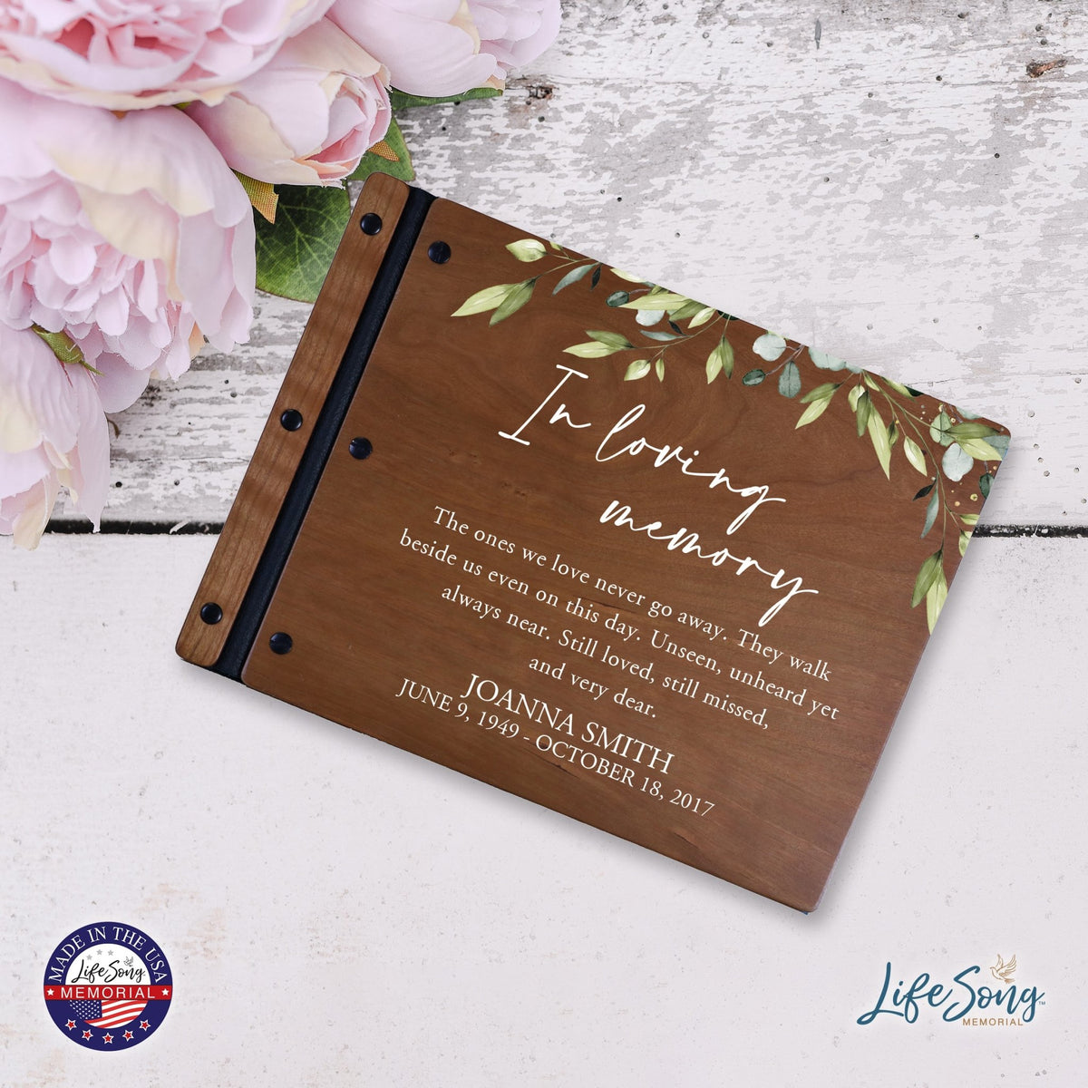 Custom Large Wooden Memorial Guestbook 13.375x10in - In Loving Memory (Cherry) - LifeSong Milestones